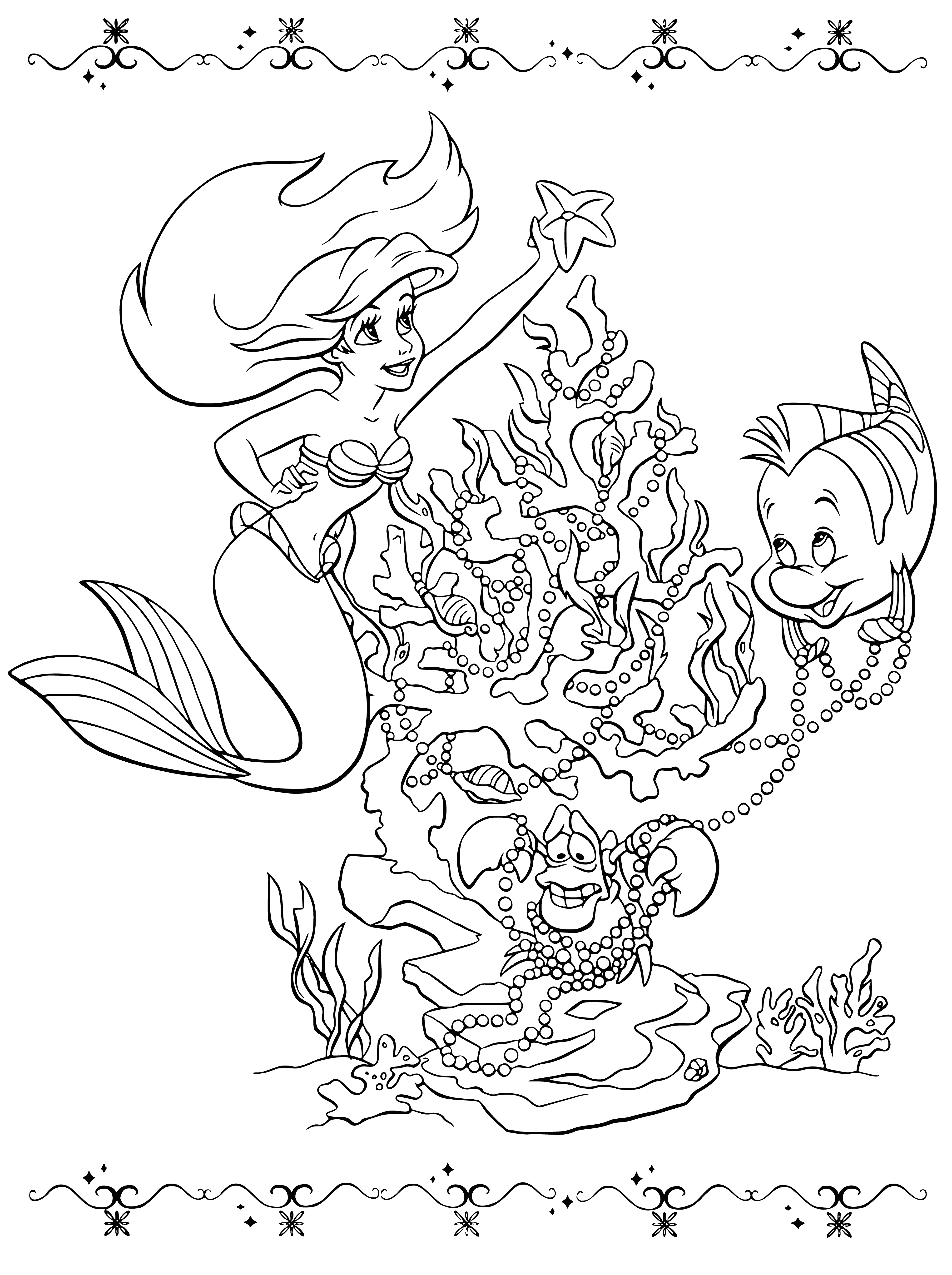 The little mermaid is preparing for the New Year coloring page
