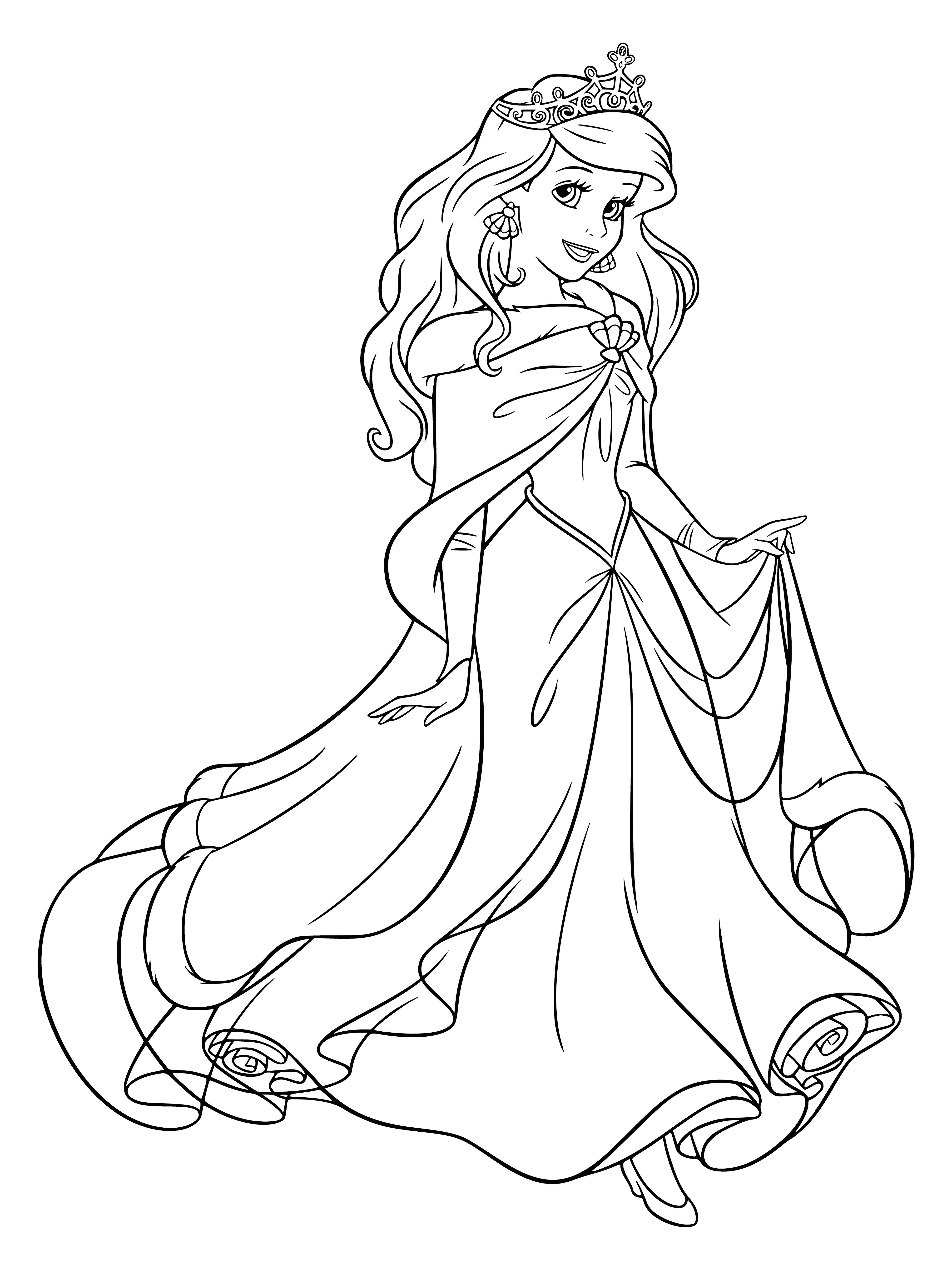 coloring page: Disney princesses are celebrating New Year in a winter cloak, surrounding Ariel and looking excited! #happynewyear