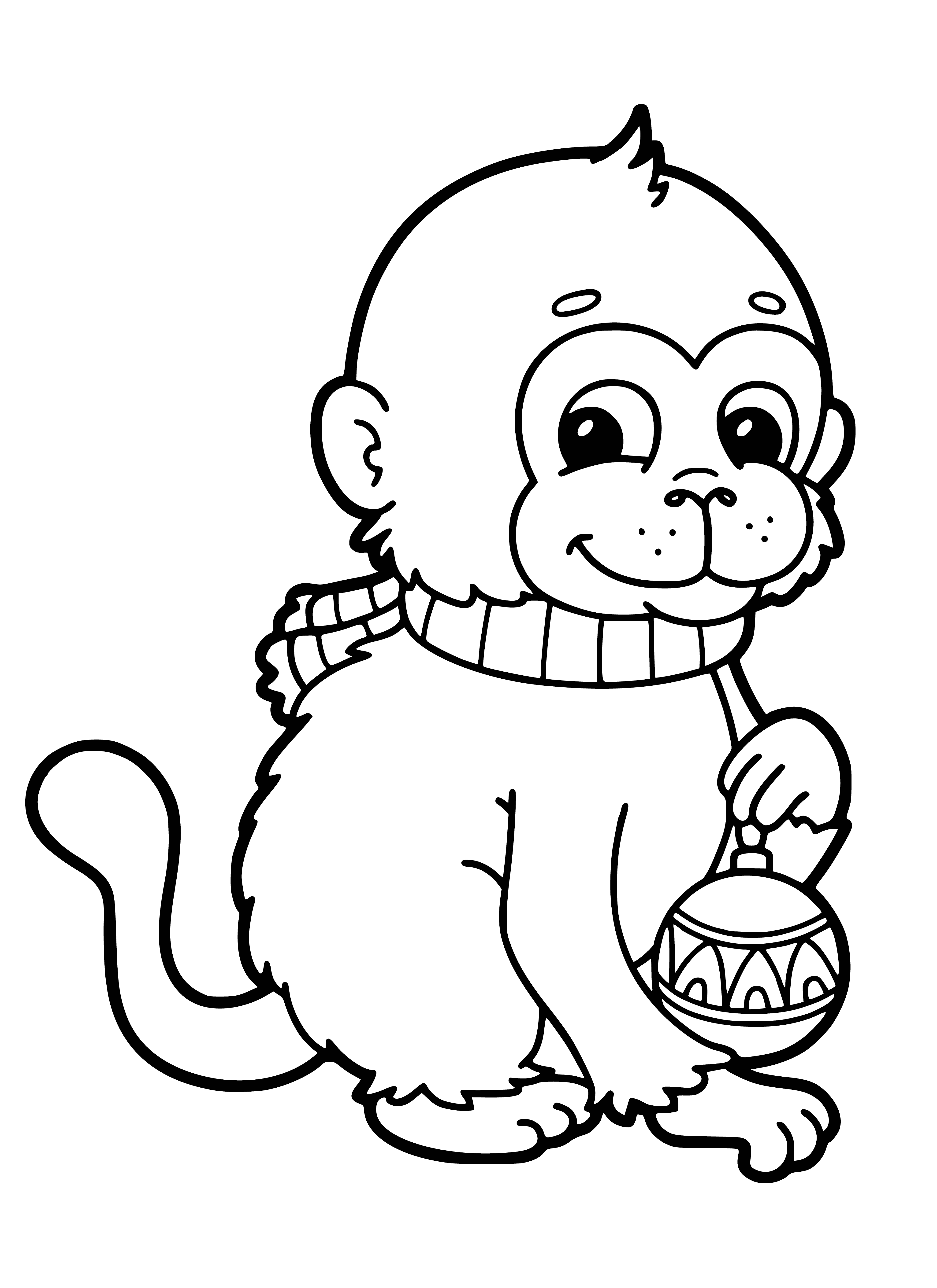 Monkey with christmas ball coloring page