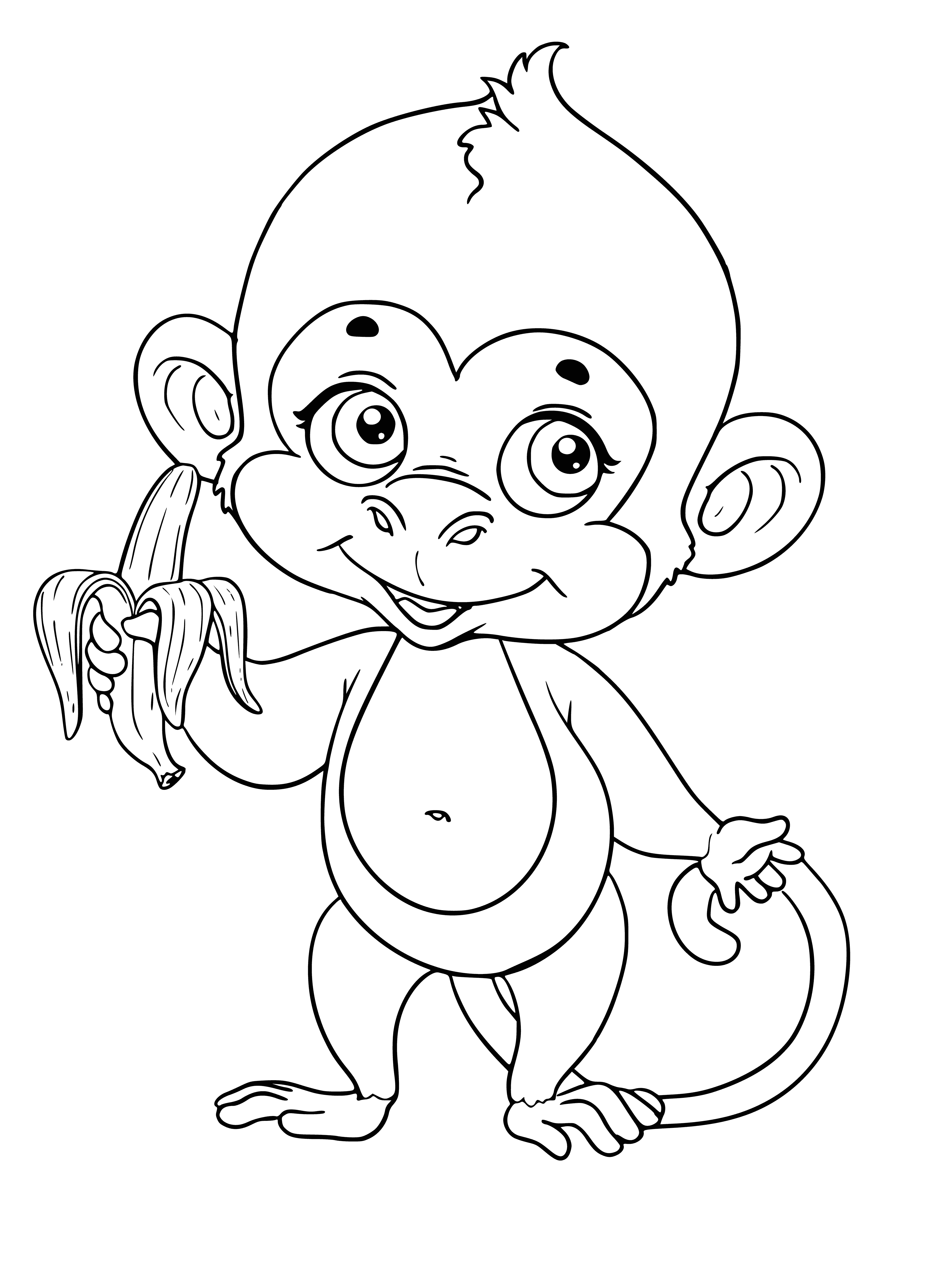 coloring page: A monkey with a banana - brown monkey with a yellow banana, brown peel. #coloringpage