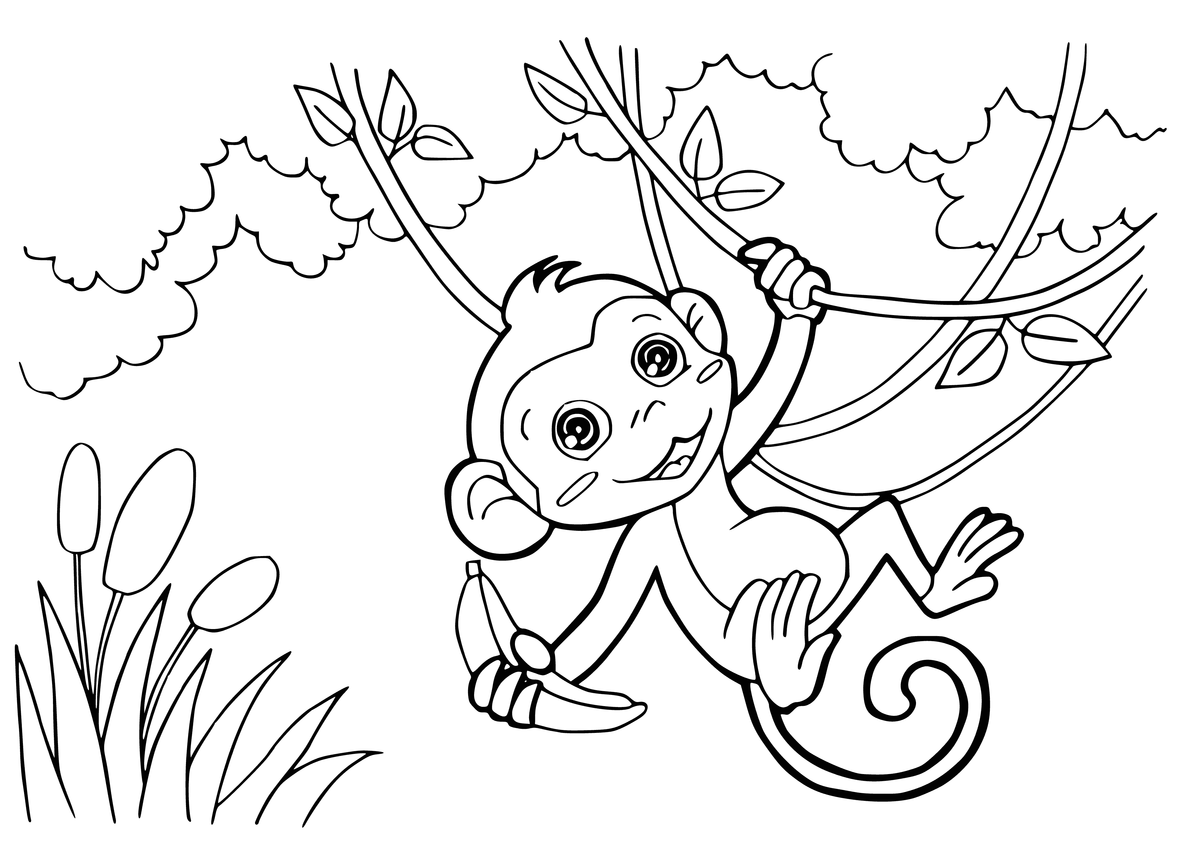 coloring page: A monkey sits sadly atop a large rock, arms wrapped around knees.