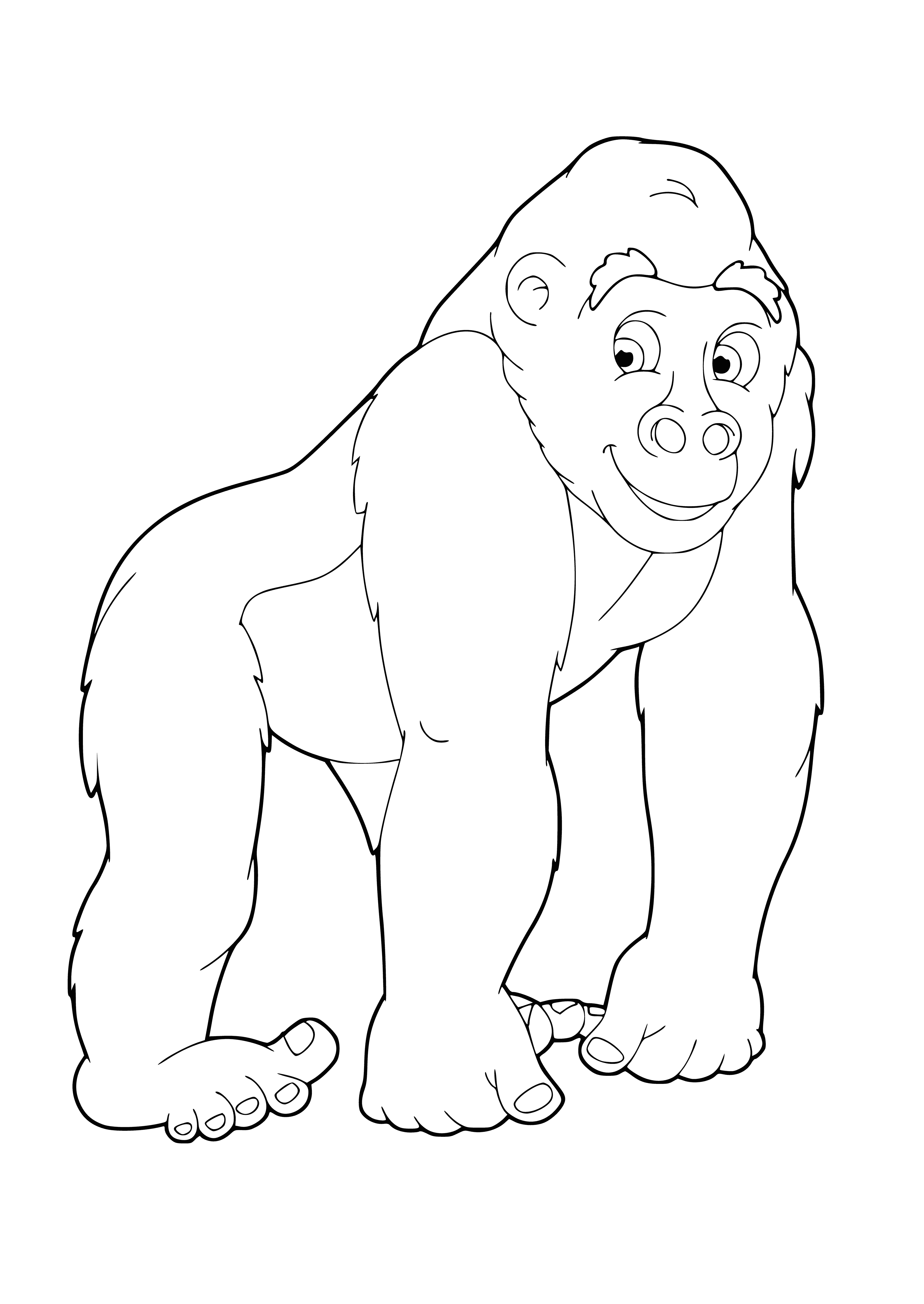 coloring page: Big brown monkey on a tree stump; green plant nearby. #nature