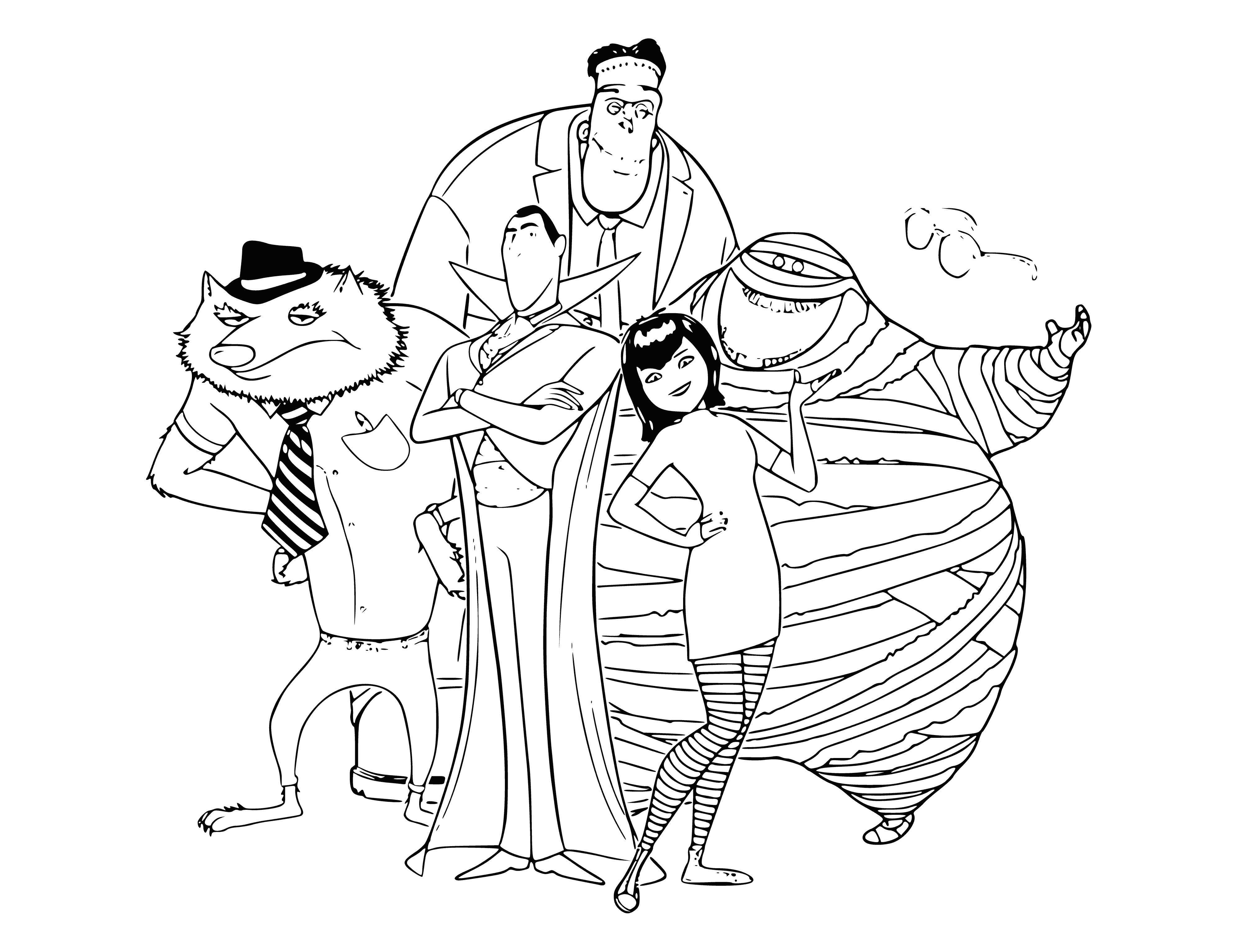 Monsters on vacation coloring page