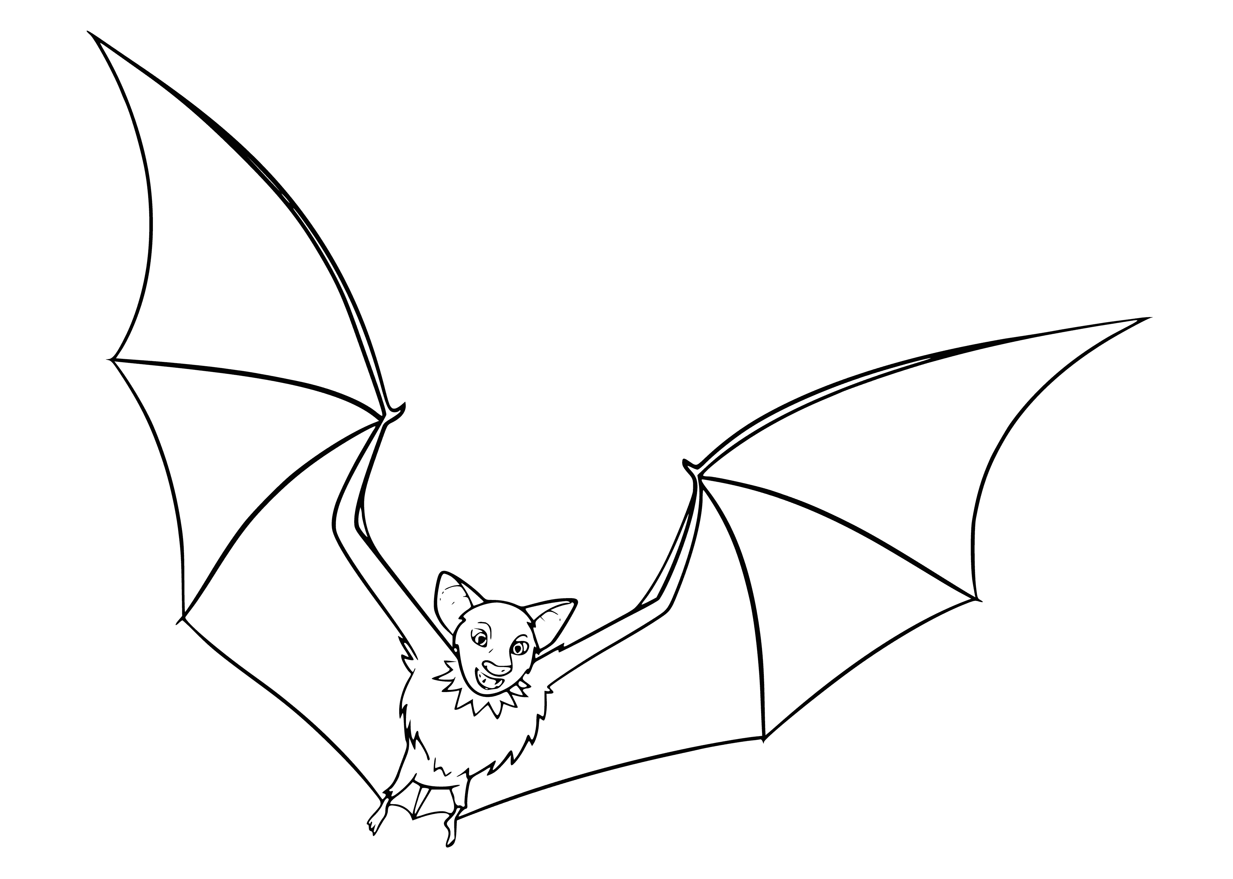coloring page: Flying black bat w/ red eyes on red background.