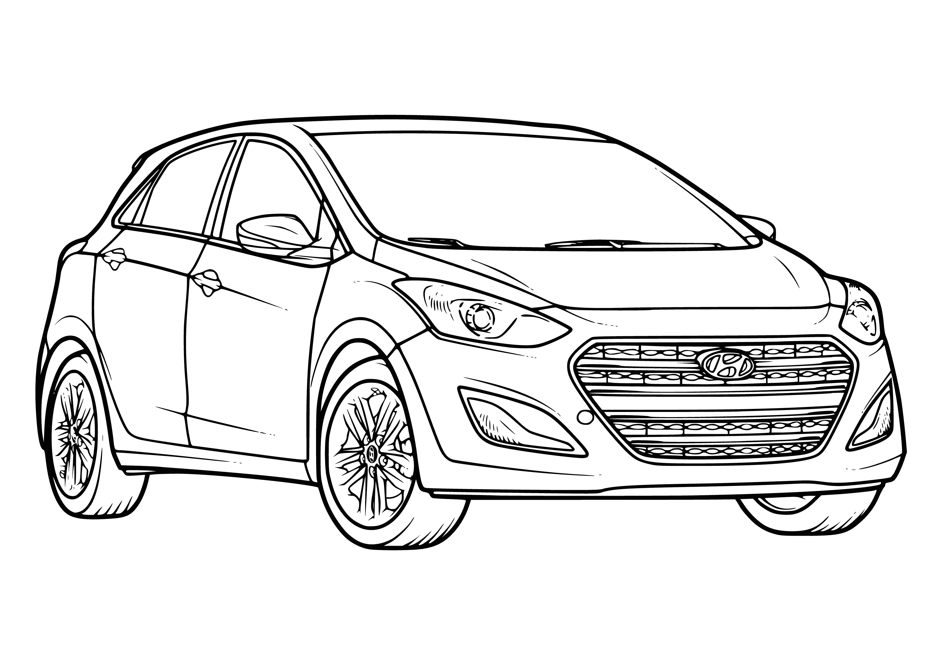 coloring page: Hyundai cars have roomy interiors, sleek and stylish exteriors, and come in a variety of colors.
