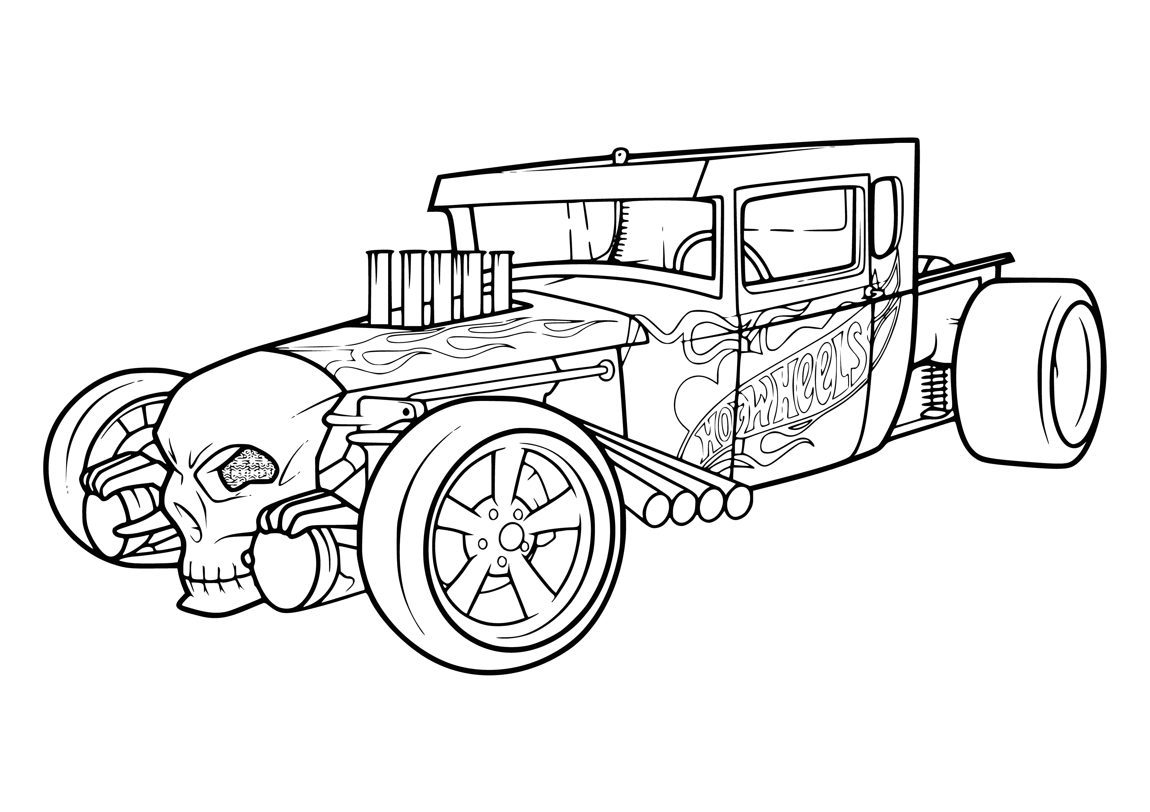 coloring page: Roadster car w/two seats, convertible top, white exterior/black interior, manual transmission.