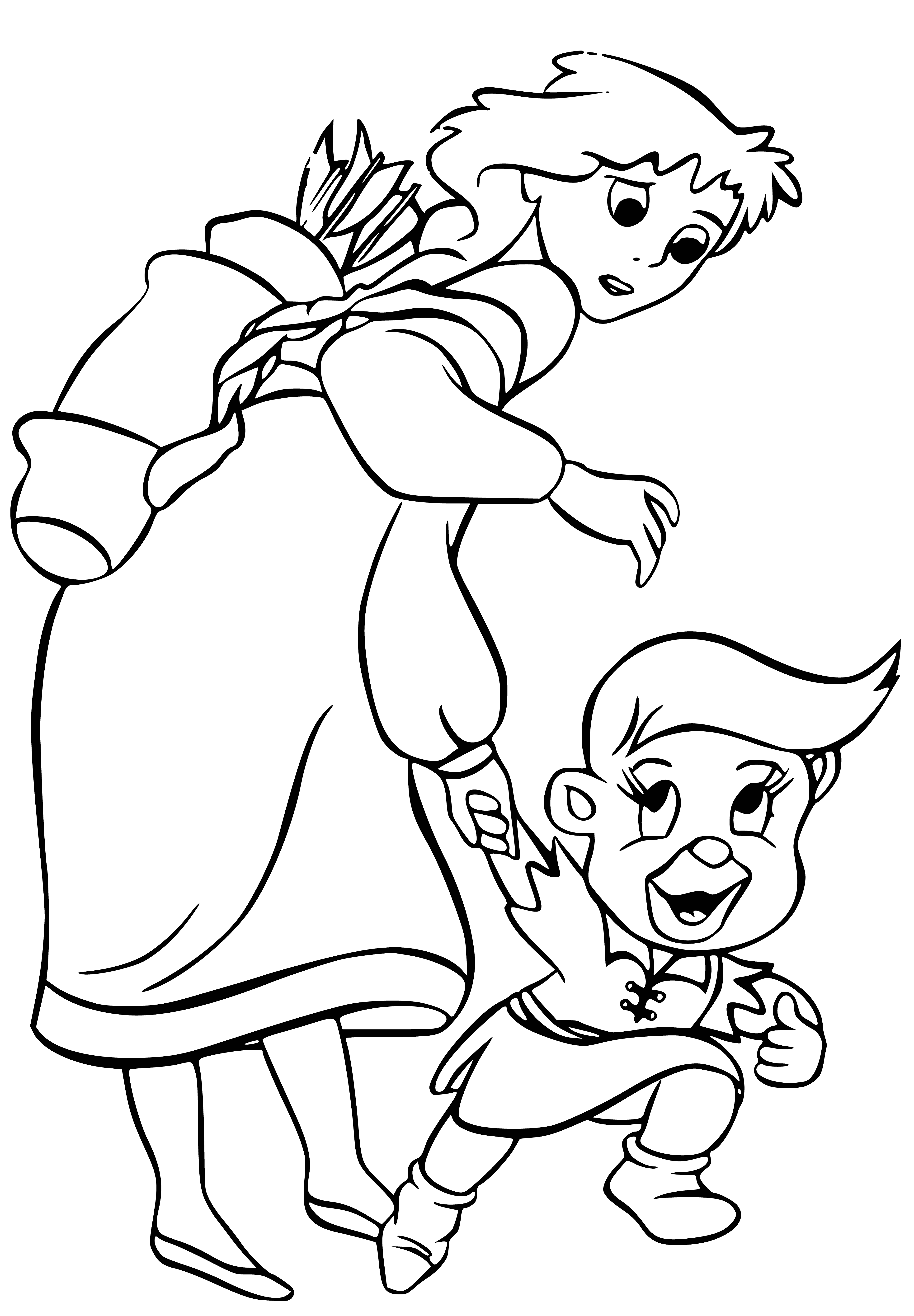 coloring page: Archer from Gummi Bears is a tall, thin bear with brown fur, a long face, big nose, and big ears. He wears a blue shirt with white collar and brown pants and holds a bow and arrow.