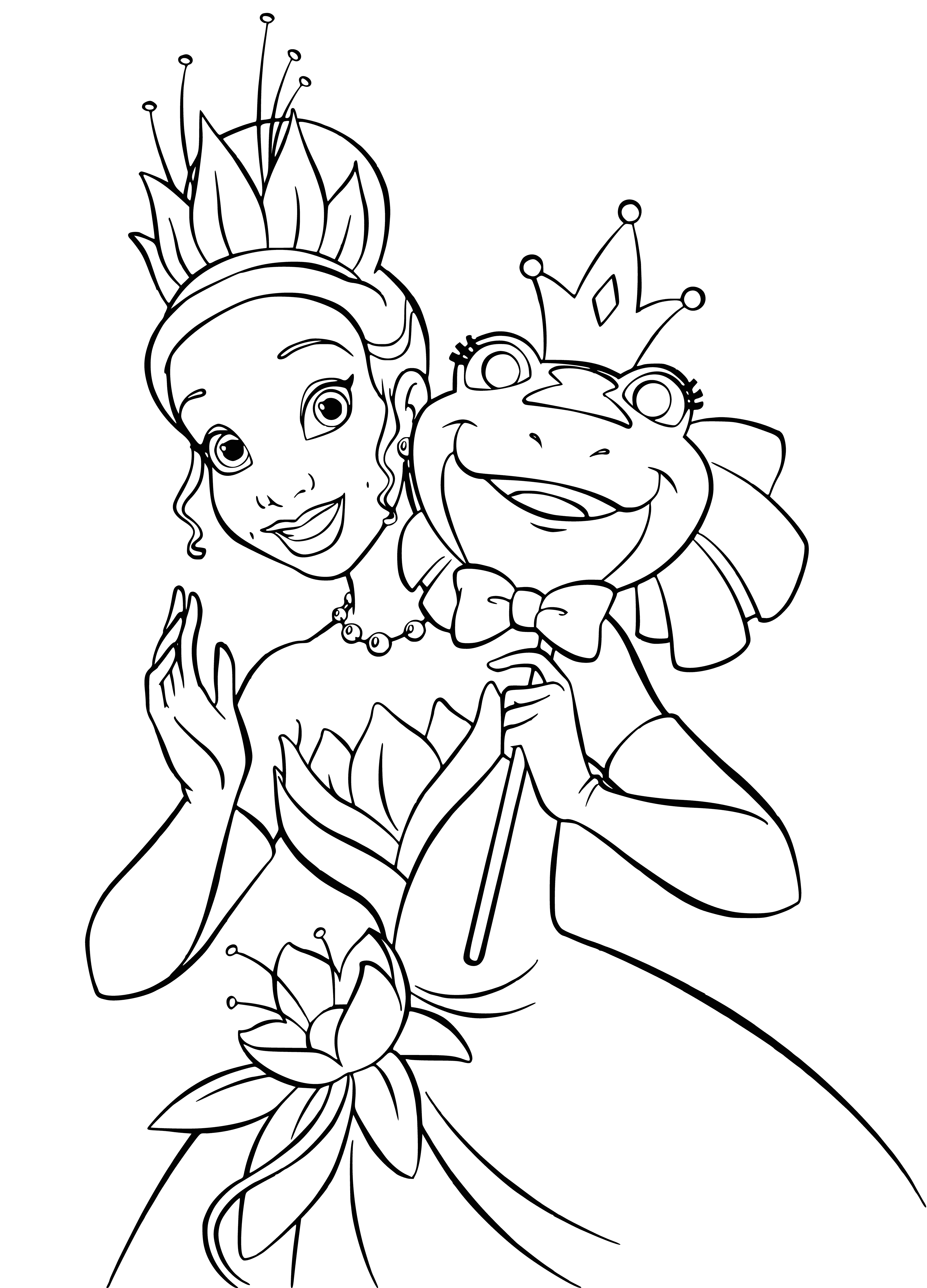 Tiana with a mask coloring page
