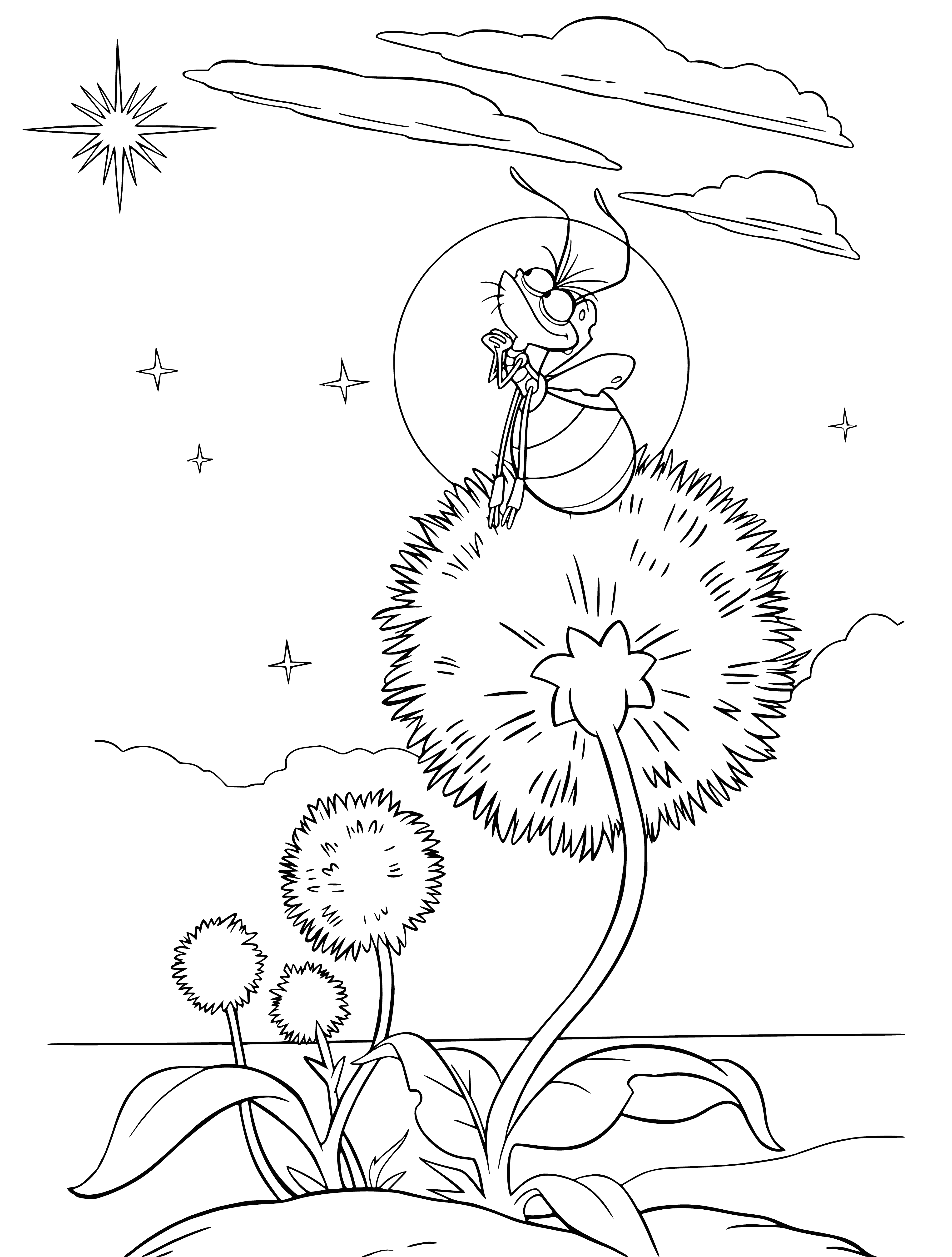 coloring page: Ray has a crush on Evangeline and is trying to talk to her as she gazes out the window at fireflies.