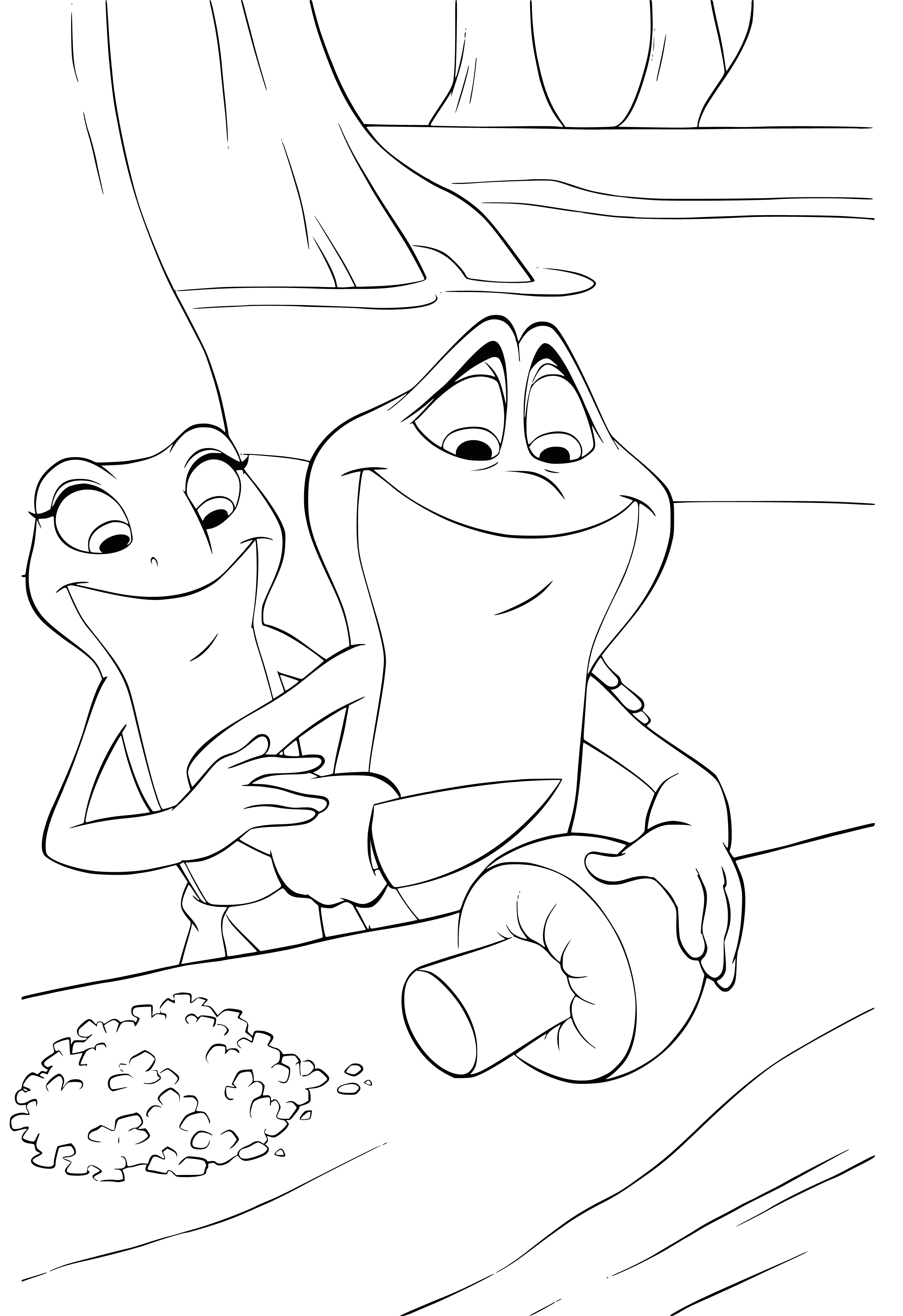 coloring page: Boy smiles while cooking & making a mess - ingredients & dishes surround him.