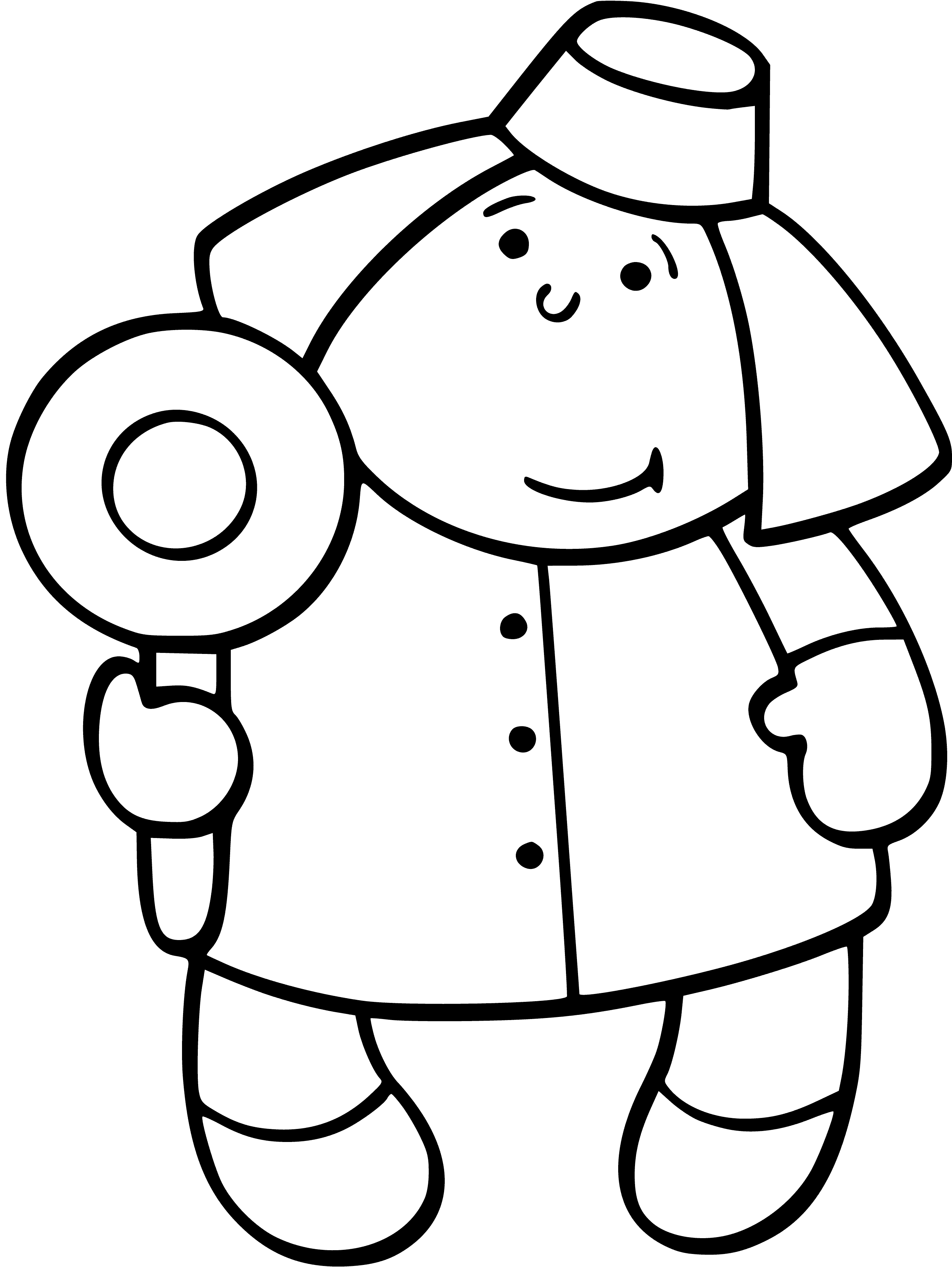 coloring page: Person in white coat and mask holds silver tool beneath a light, looking to fix or create something.