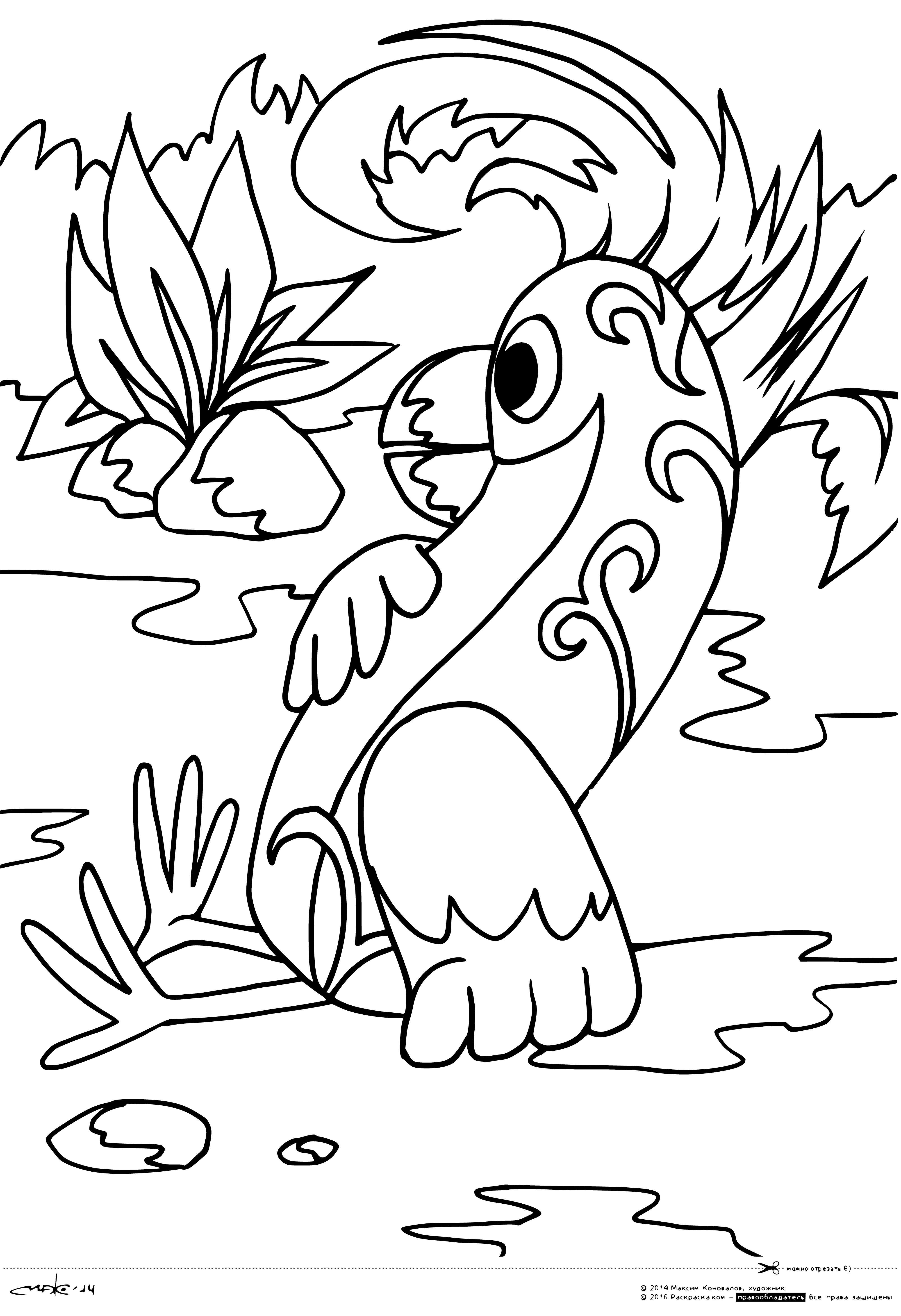 coloring page: 38 parrots of various colors perch on a branch facing forward, some with wings outstretched & beaks open.