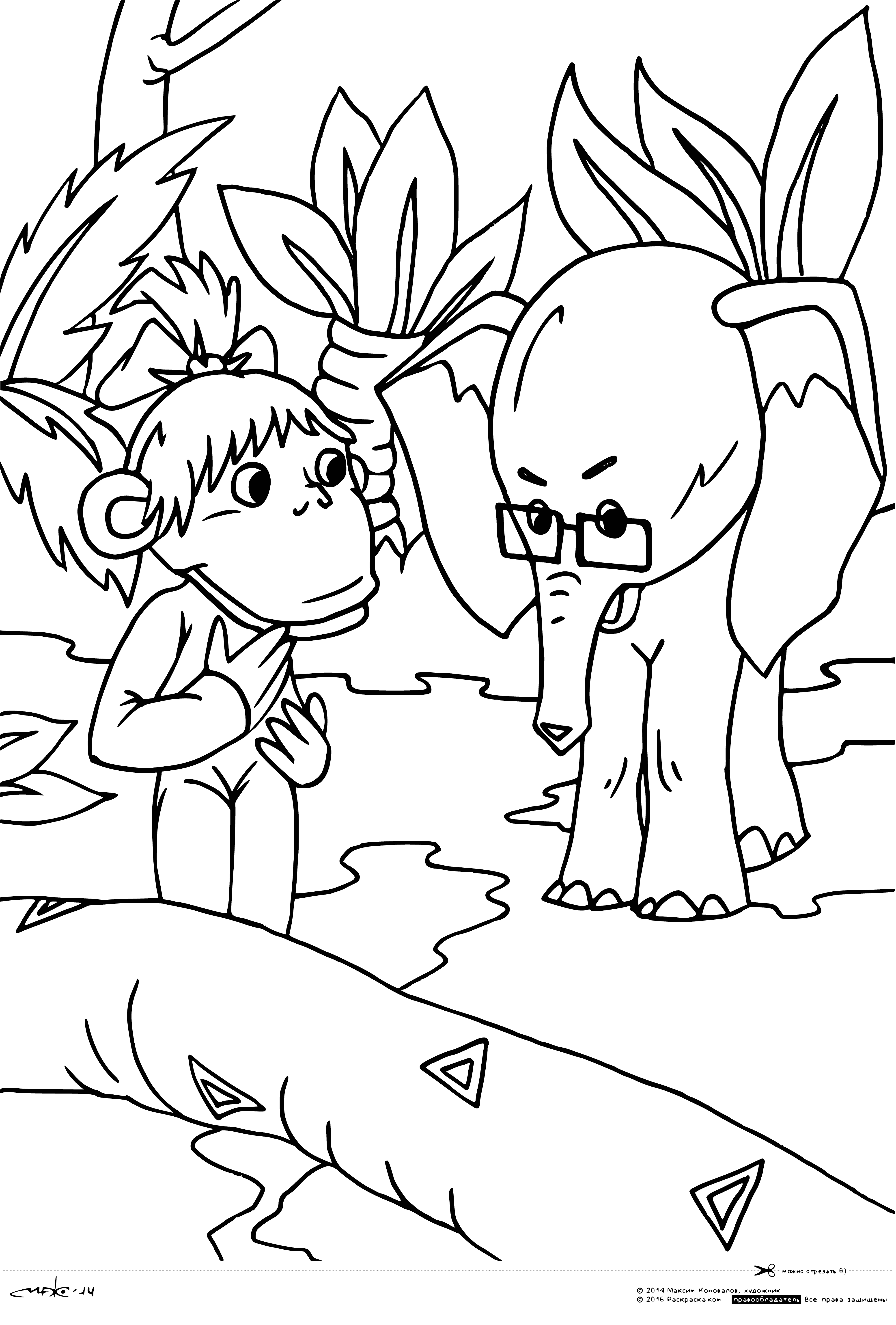 coloring page: 38 parrots of all colors, a monkey & baby elephant, preening & eating - this coloring page has it all! #coloringpage #animals