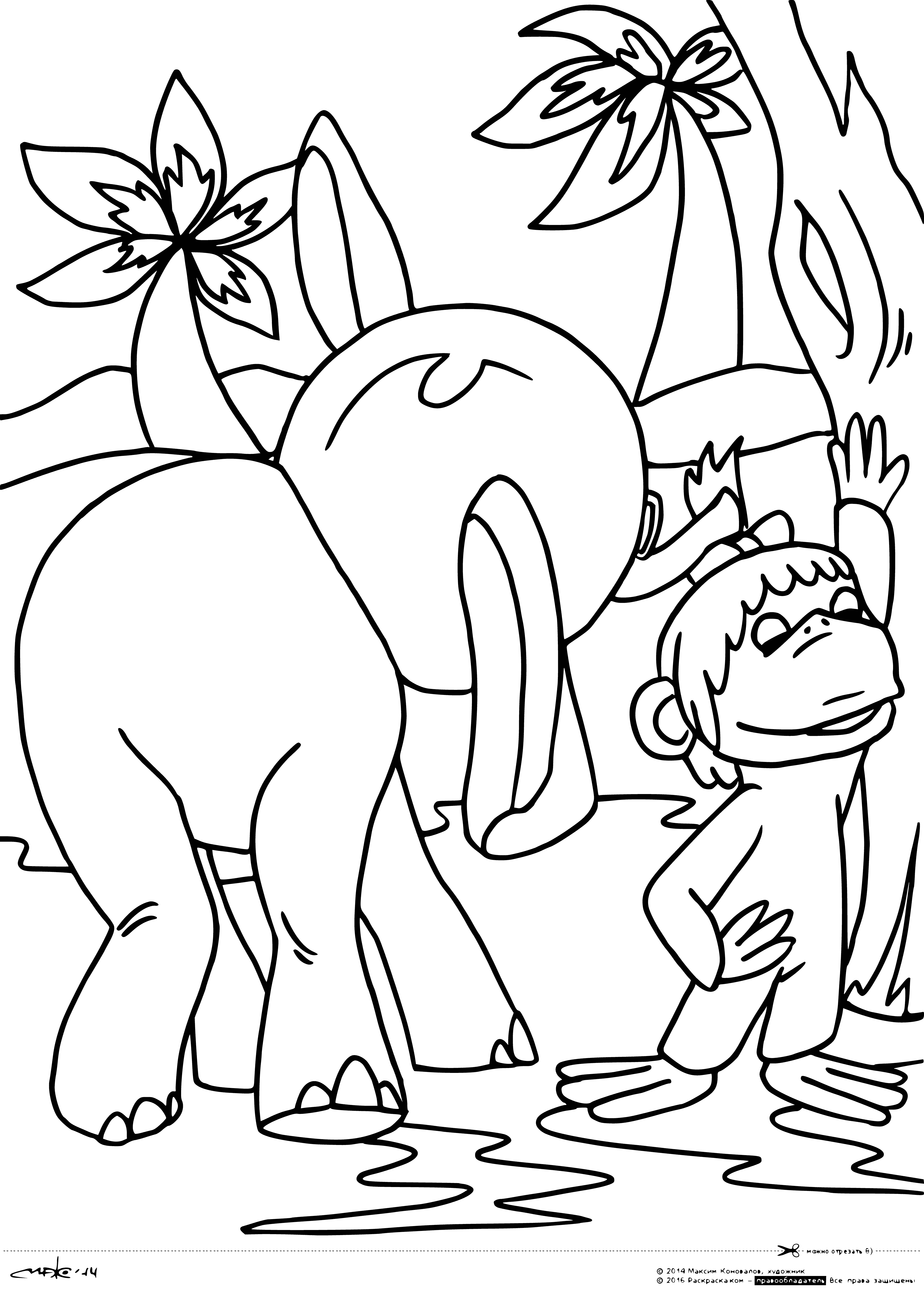 coloring page: 38 parrots, baby elephant & monkey on coloring page-different colors, ellie gray, monkey brown w/long tail.