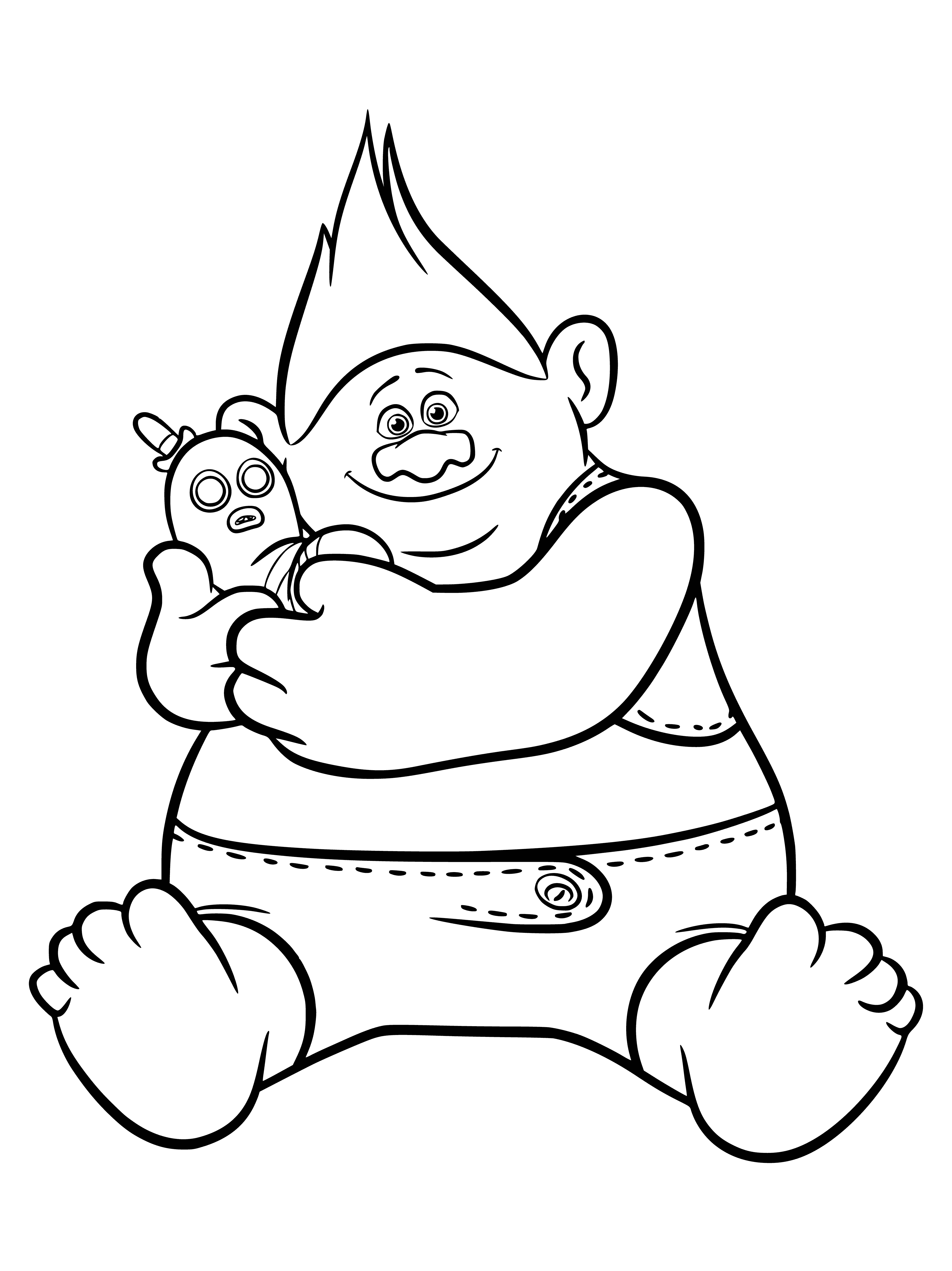 coloring page: Two trolls, one green & one blue, are friends. The green one has yellow hair & brown loincloth; blue one has black hair & red loincloth. #friends #trolls #coloringpage