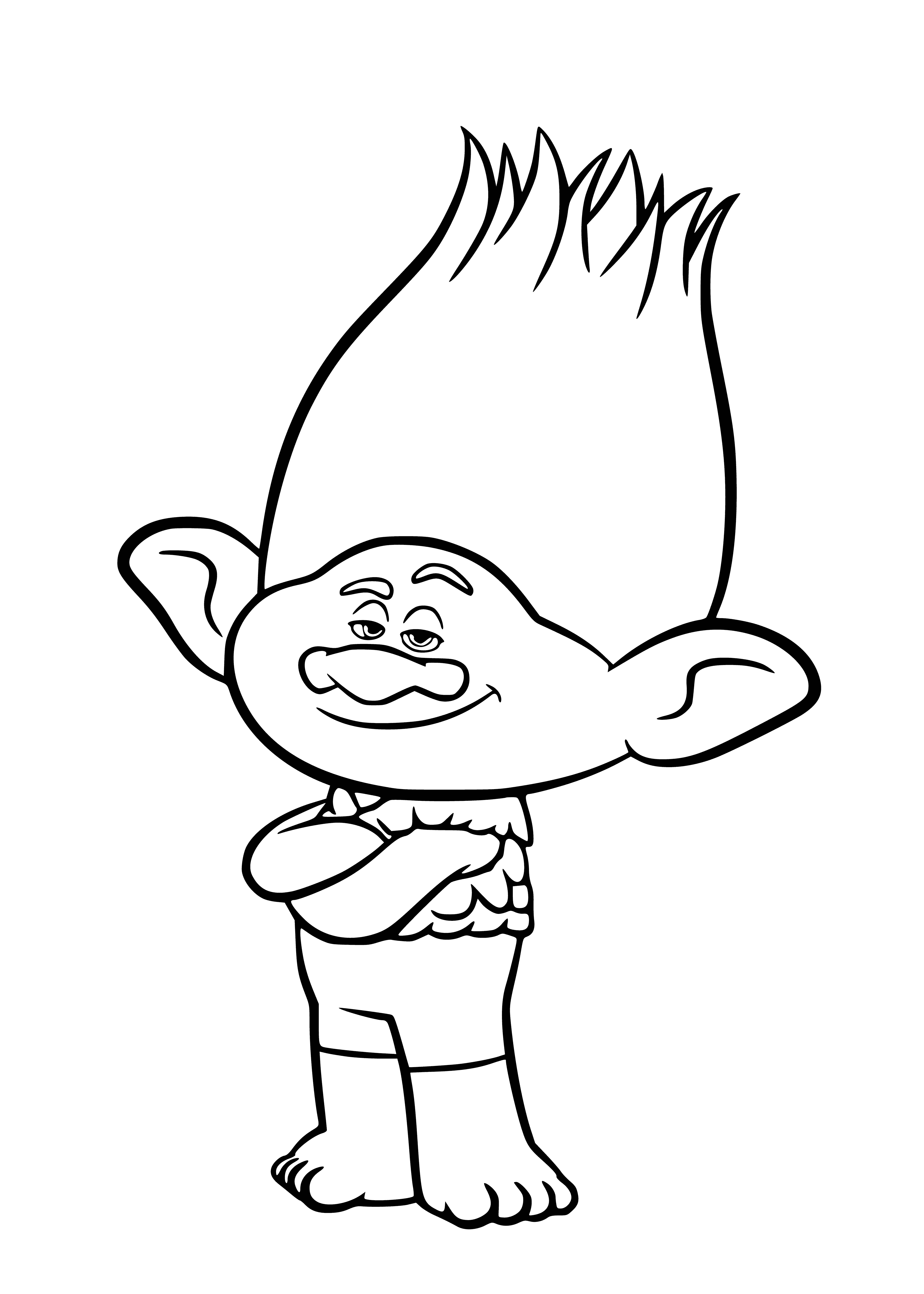 coloring page: Tsvetan the orange troll with yellow hair holds a big knife and wears a green shirt and blue jeans.