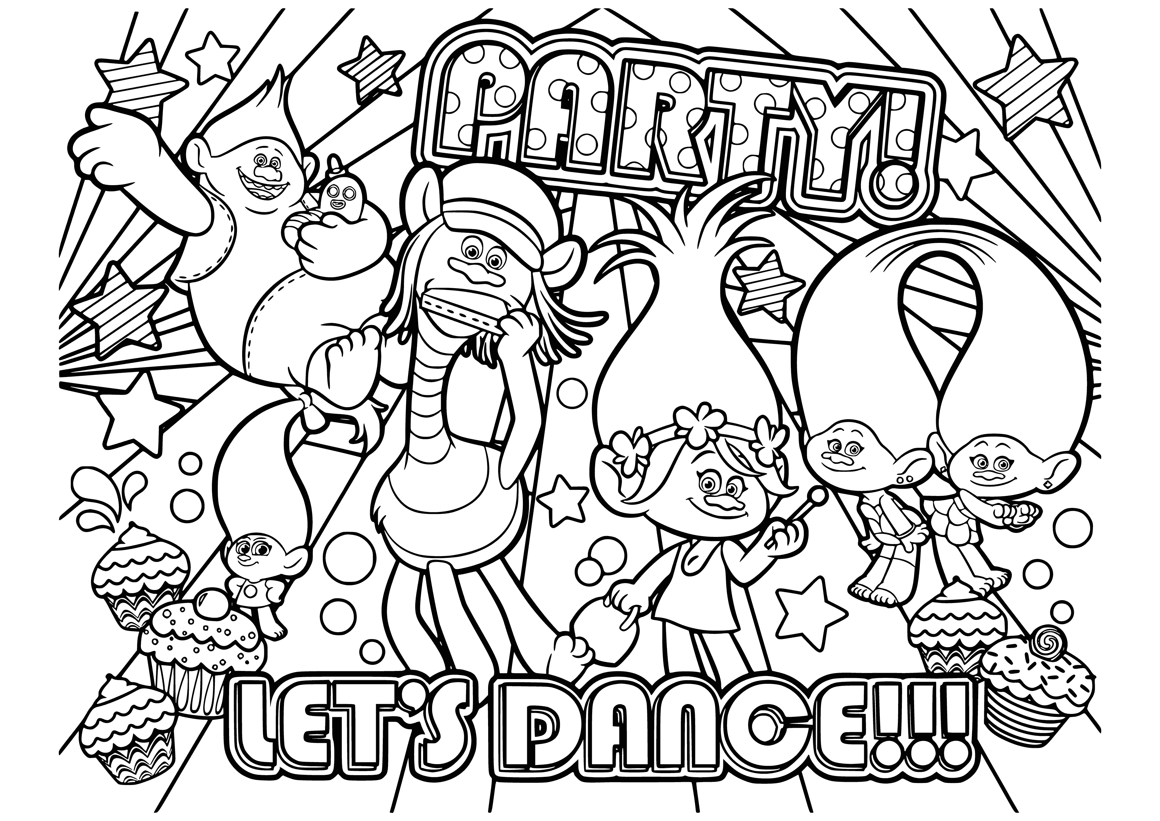 Troll Party coloring page