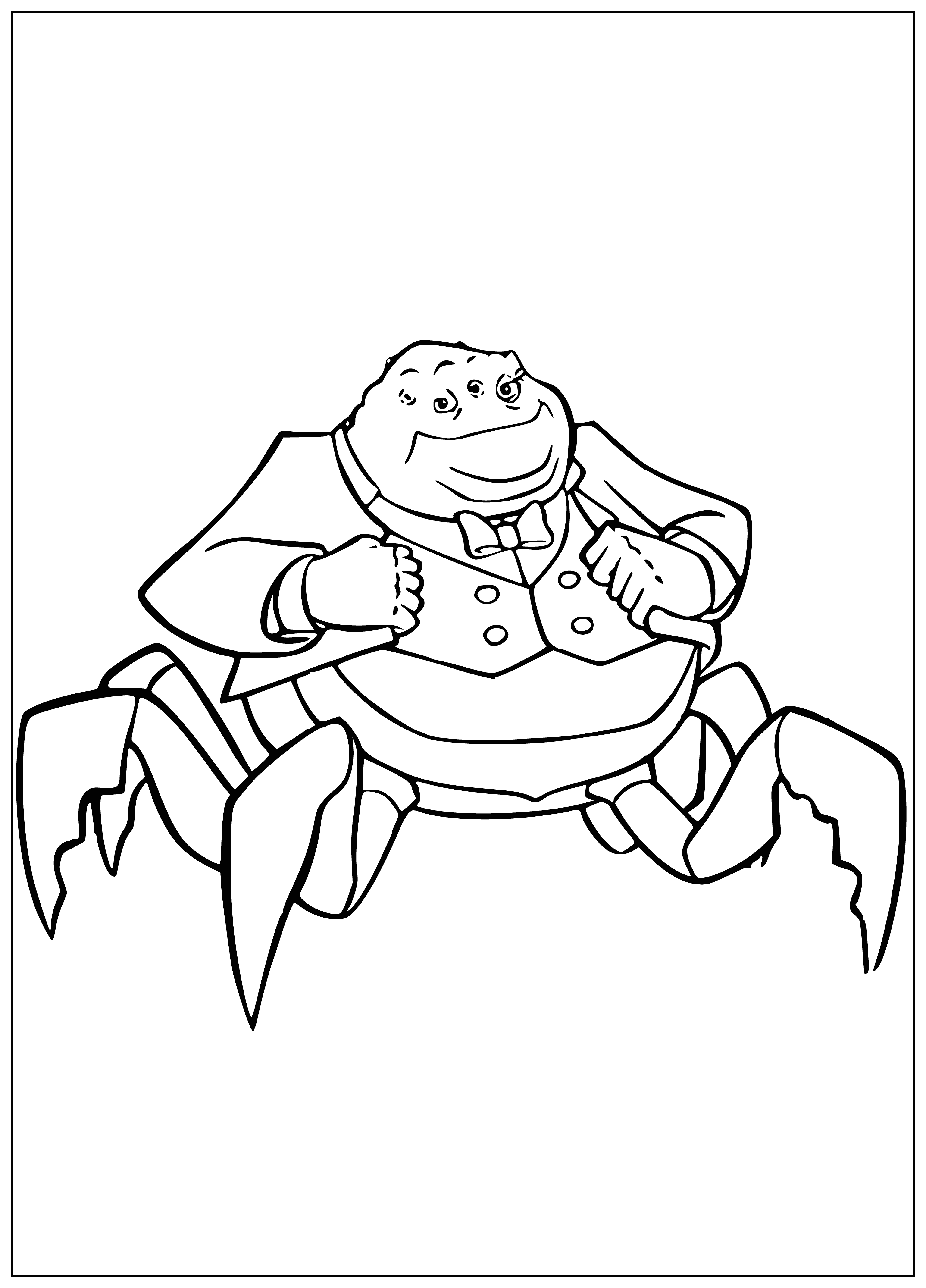 coloring page: Sulley is the Director of Monster Inc., a blue and white furred creature with orange eyes, claws, and a sharp-toothed wide mouth. He's wearing a black suit, white shirt, and a nameplate that reads "Director."