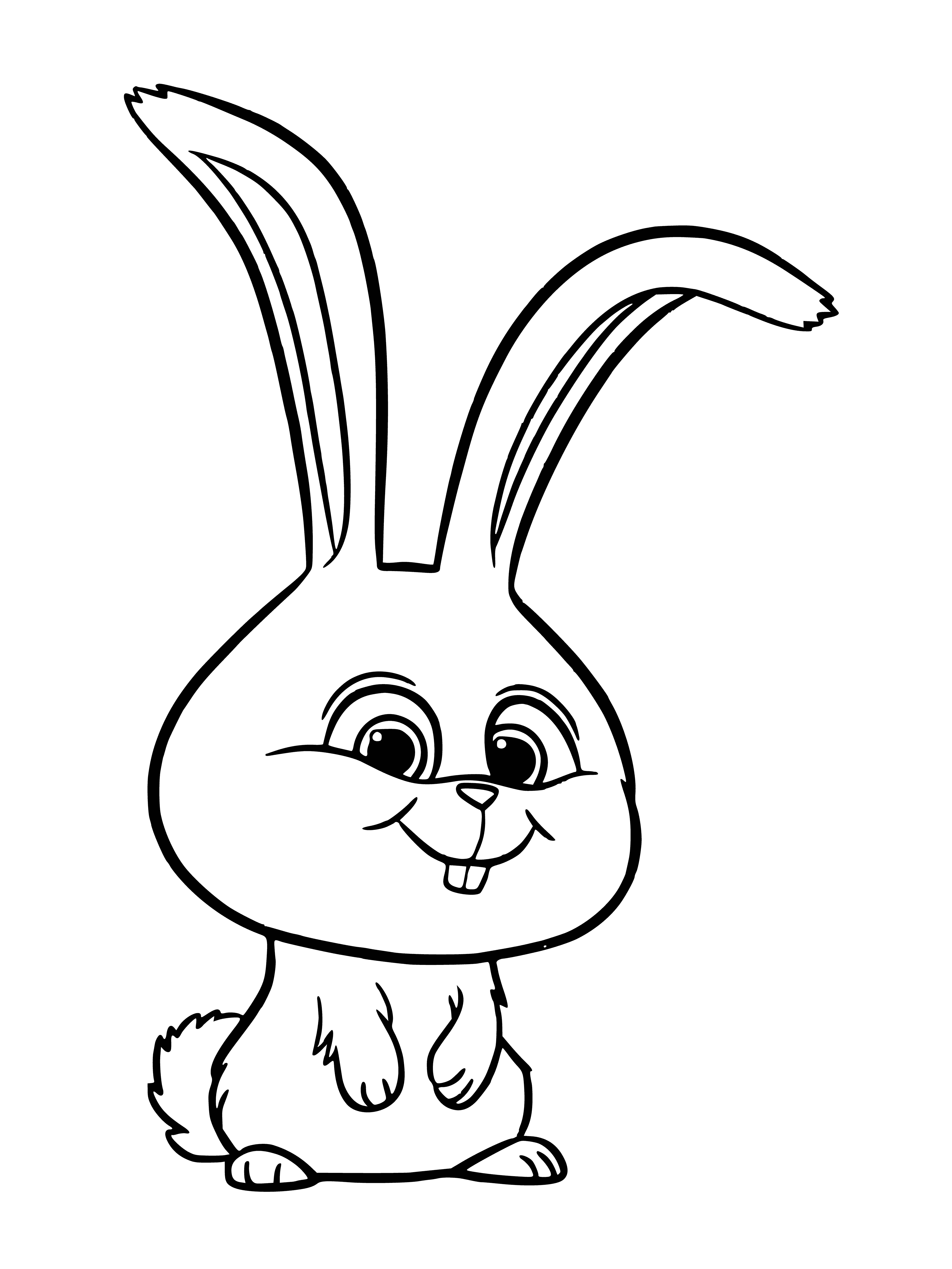 coloring page: A white rabbit with black spots looks up in surprise in the snowy sky.
