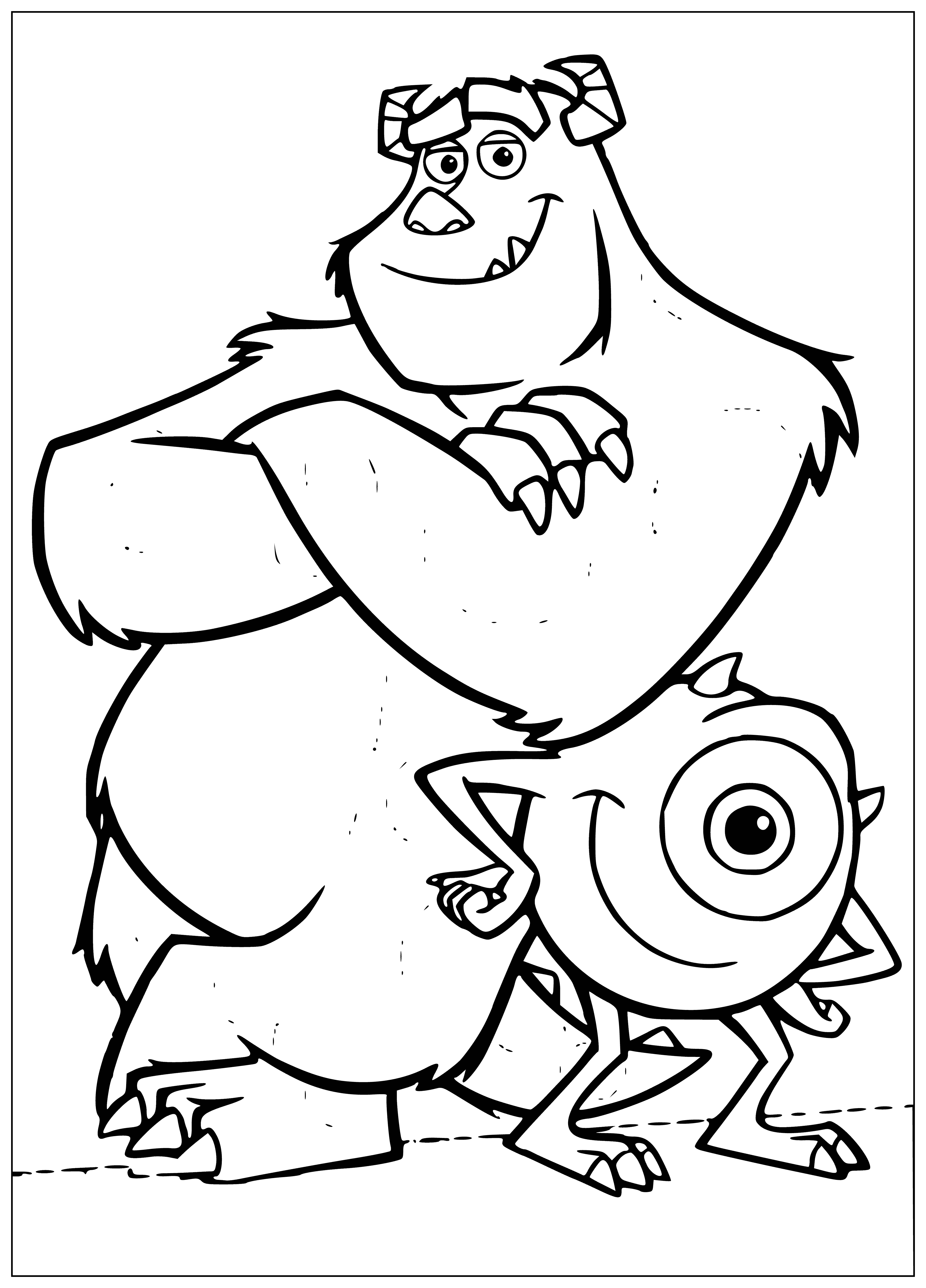 coloring page: Sally and Mike, two monster friends, smile in this fun coloring page from Monster Inc.