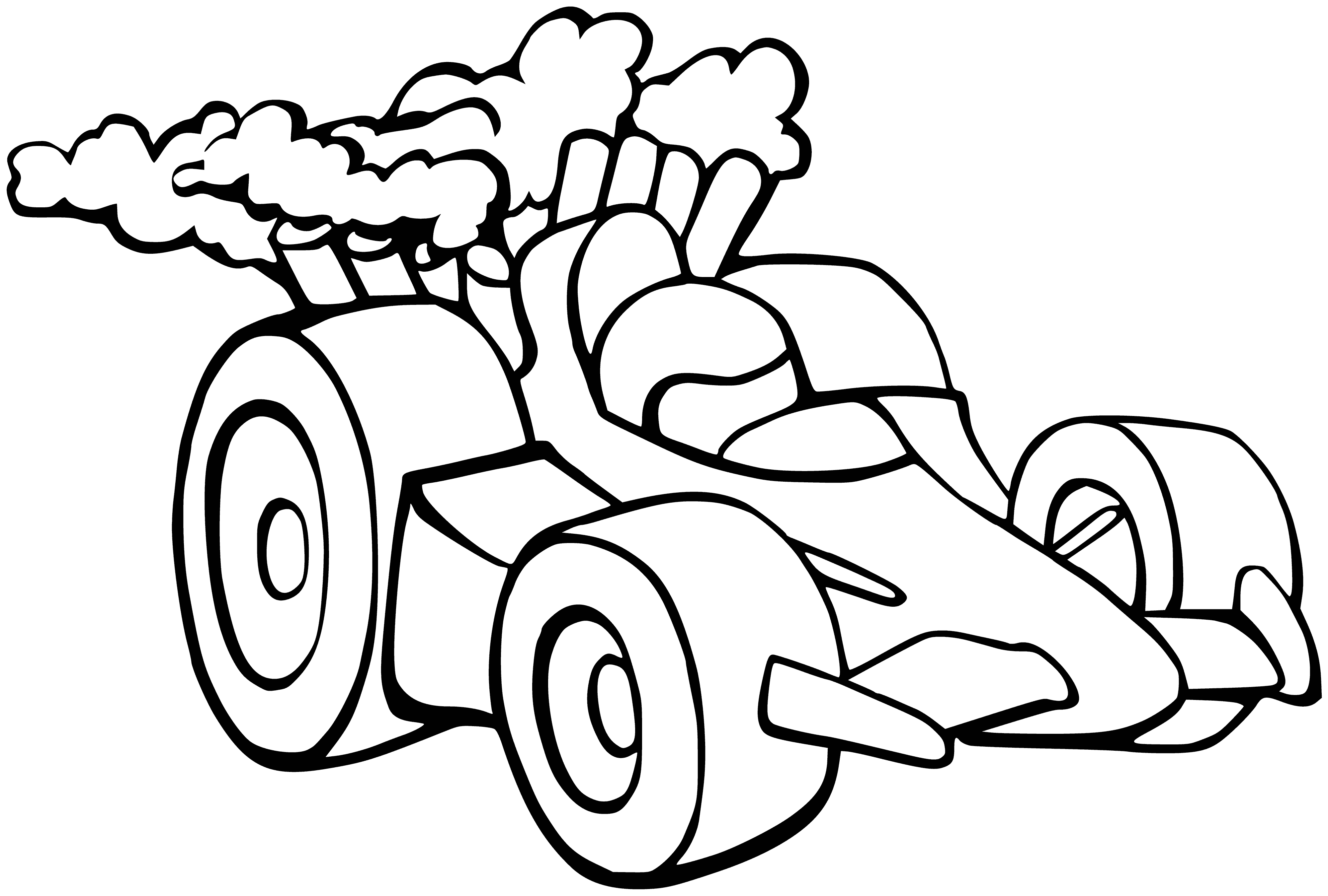 coloring page: A low-riding racing car zooms past with a large spoiler & decals, showing the sponsors. #Sponsorship