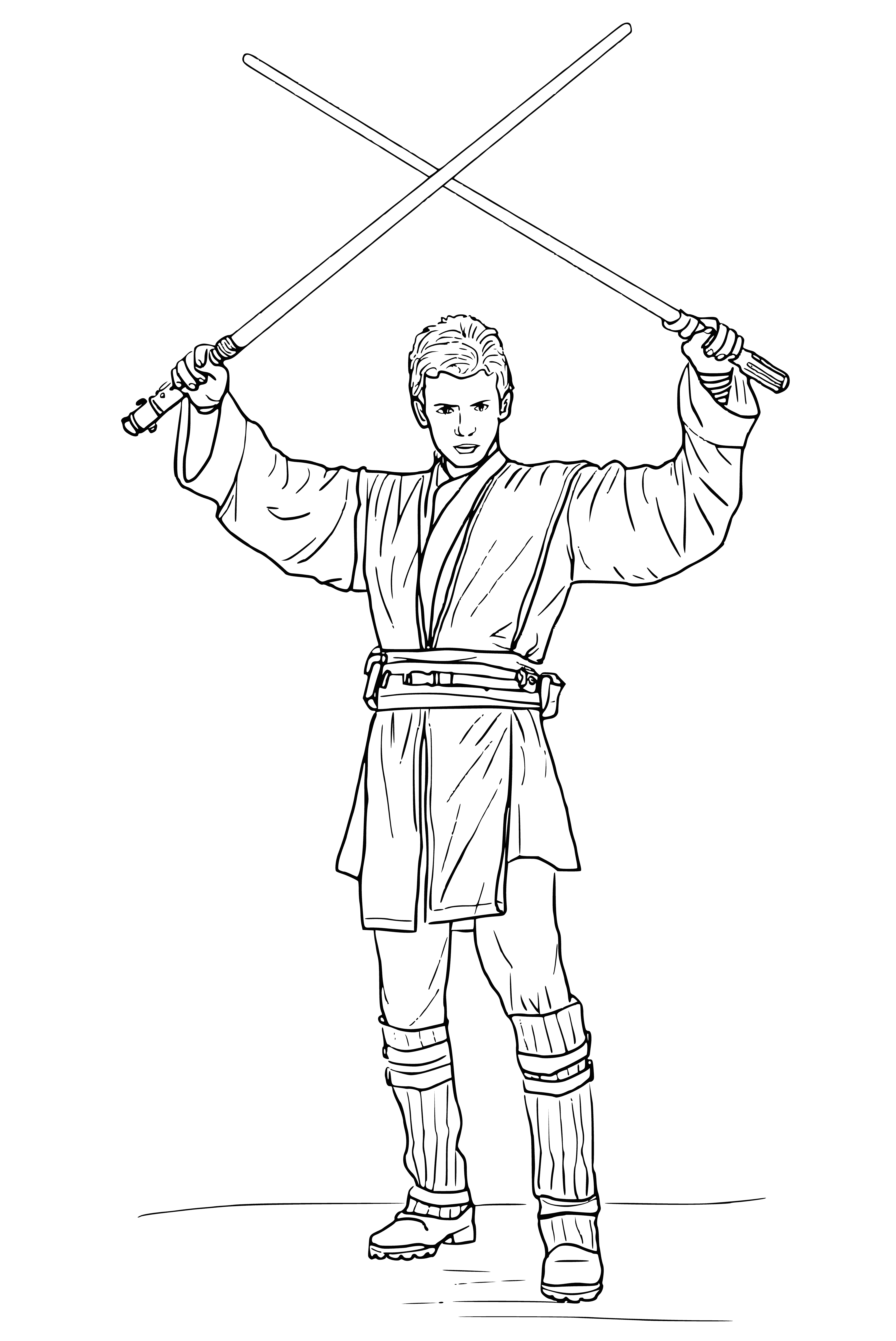 coloring page: Ewan McGregor's Enakin Skywalker is a Jedi Knight who protects Senator Padme and uses his skills and a lightsaber to defeat attackers and escort Padme to safety. #Starwars