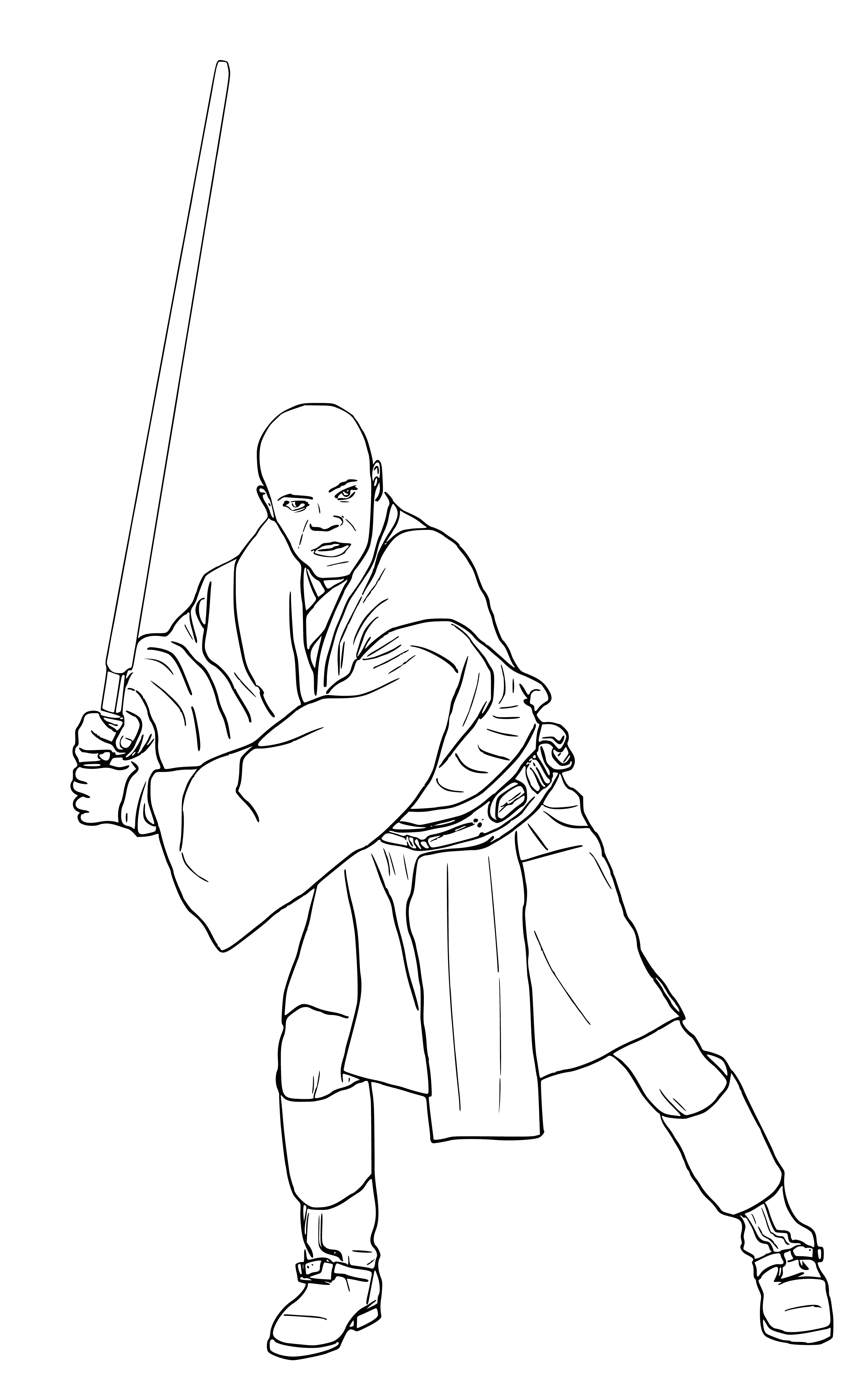 coloring page: Mace Windu is a Jedi Master in Star Wars wielding a blue lightsaber.