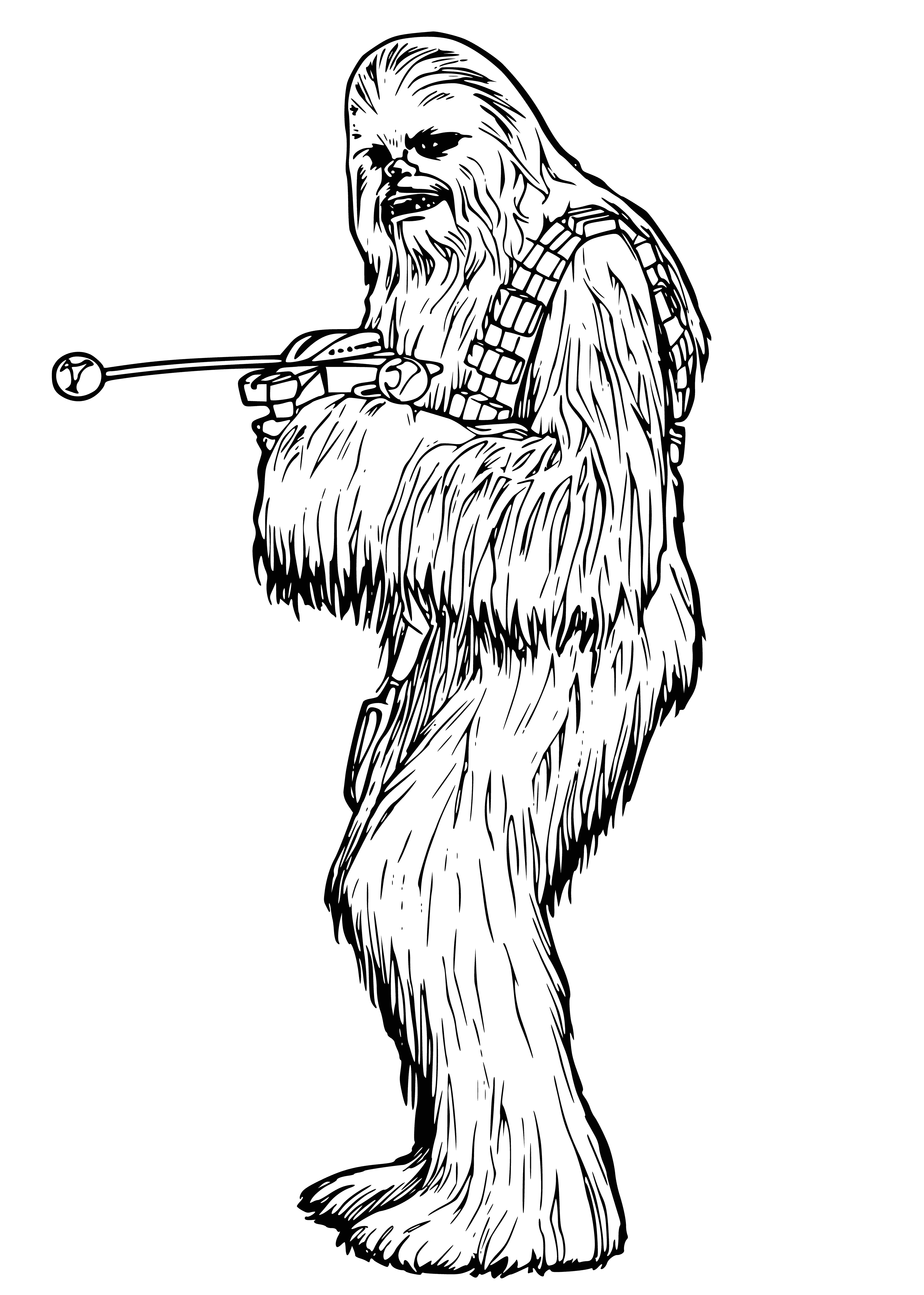 coloring page: Chubaka is a small, furry Star Wars character seen aiding Darth Vader in the quest to capture Luke Skywalker (Return of the Jedi).