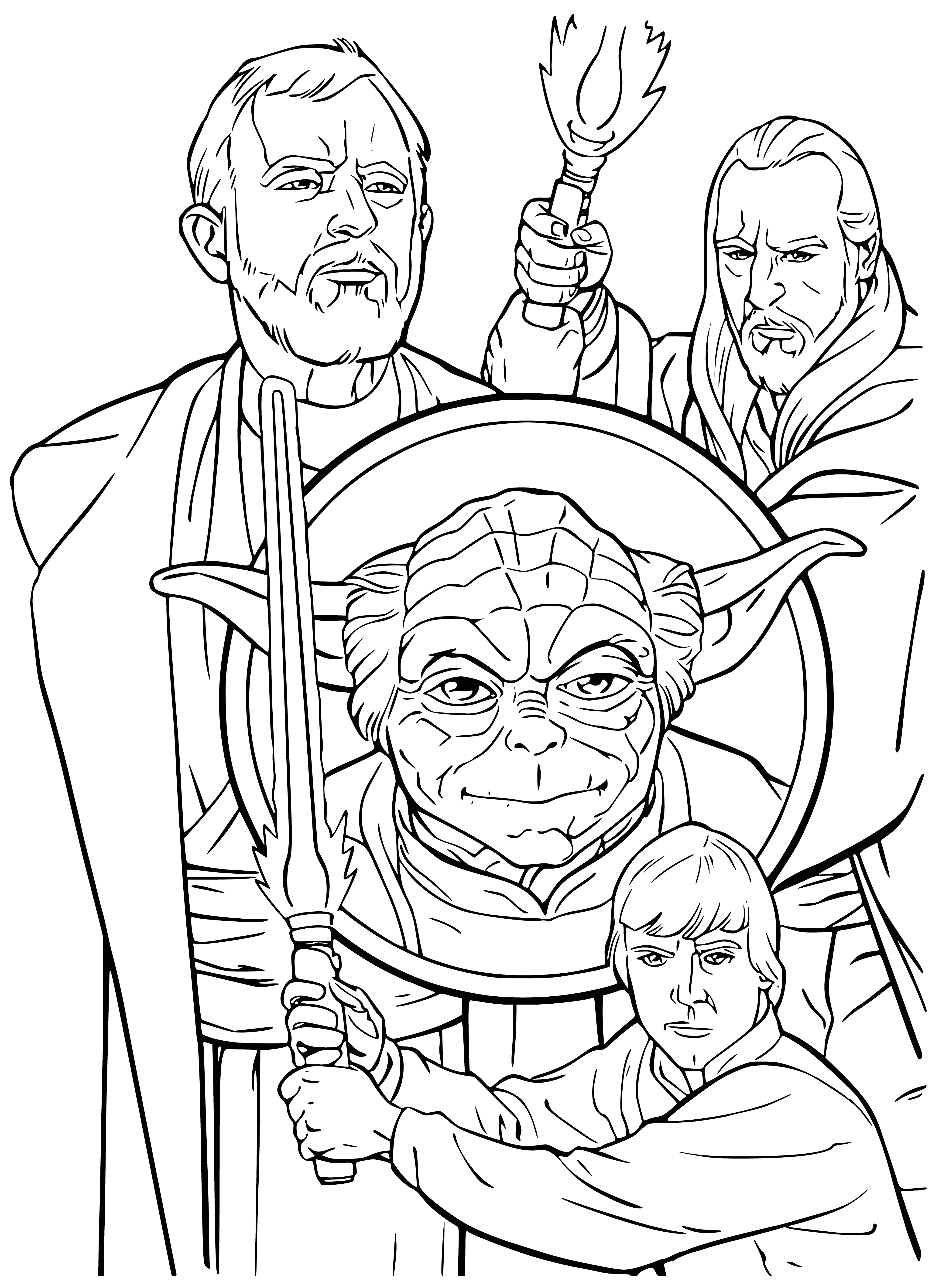 coloring page: The Jedi return and Luke, trained by Obi-Wan & Yoda in the Force, challenges Vader in a duel, fulfilling the prophecy and saving the Galaxy. #StarWars