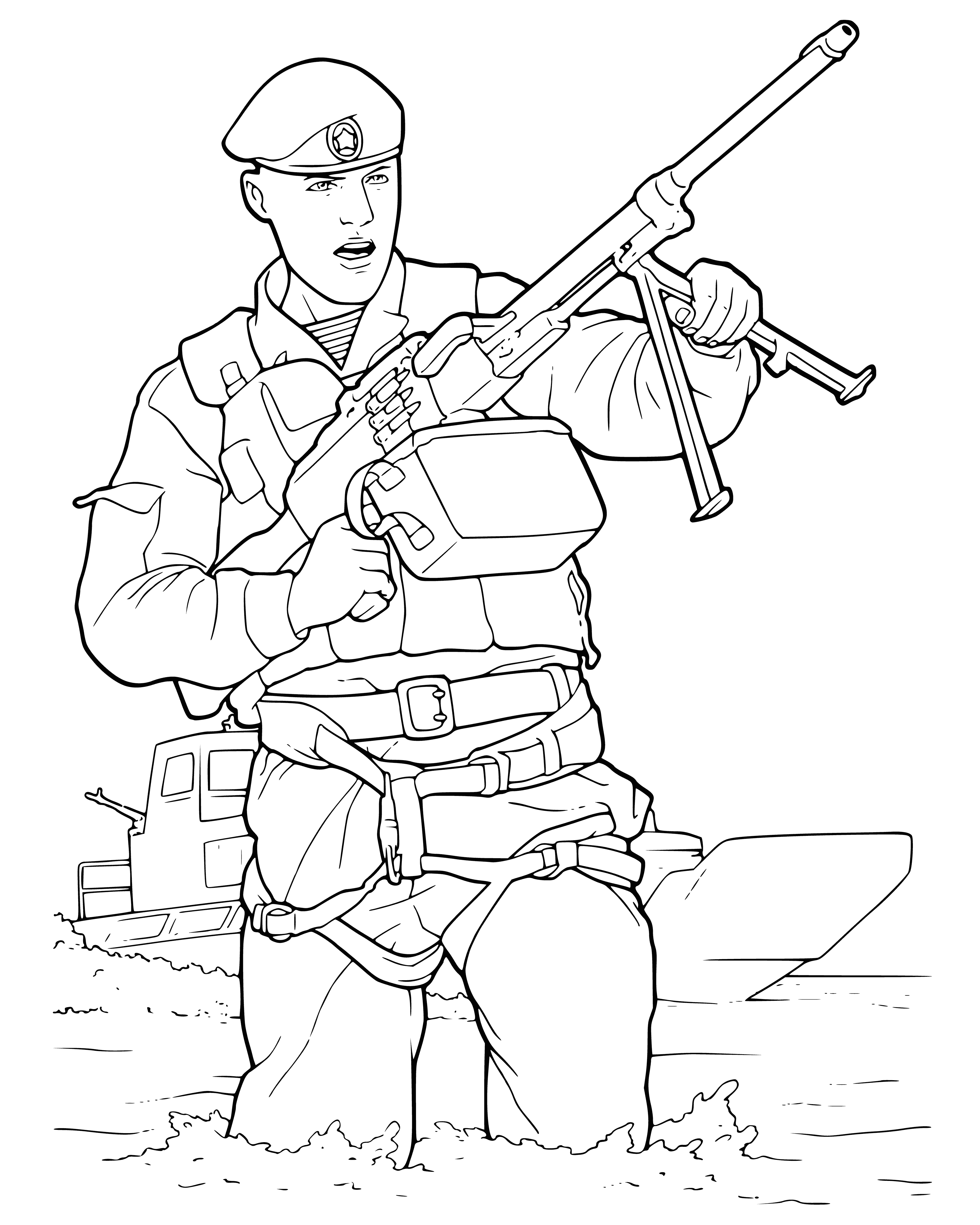 coloring page: U.S. Army: Largest & oldest branch of Armed Forces, 1 million soldiers, three components: active, Reserve, & National Guard. Protecting US & interests.