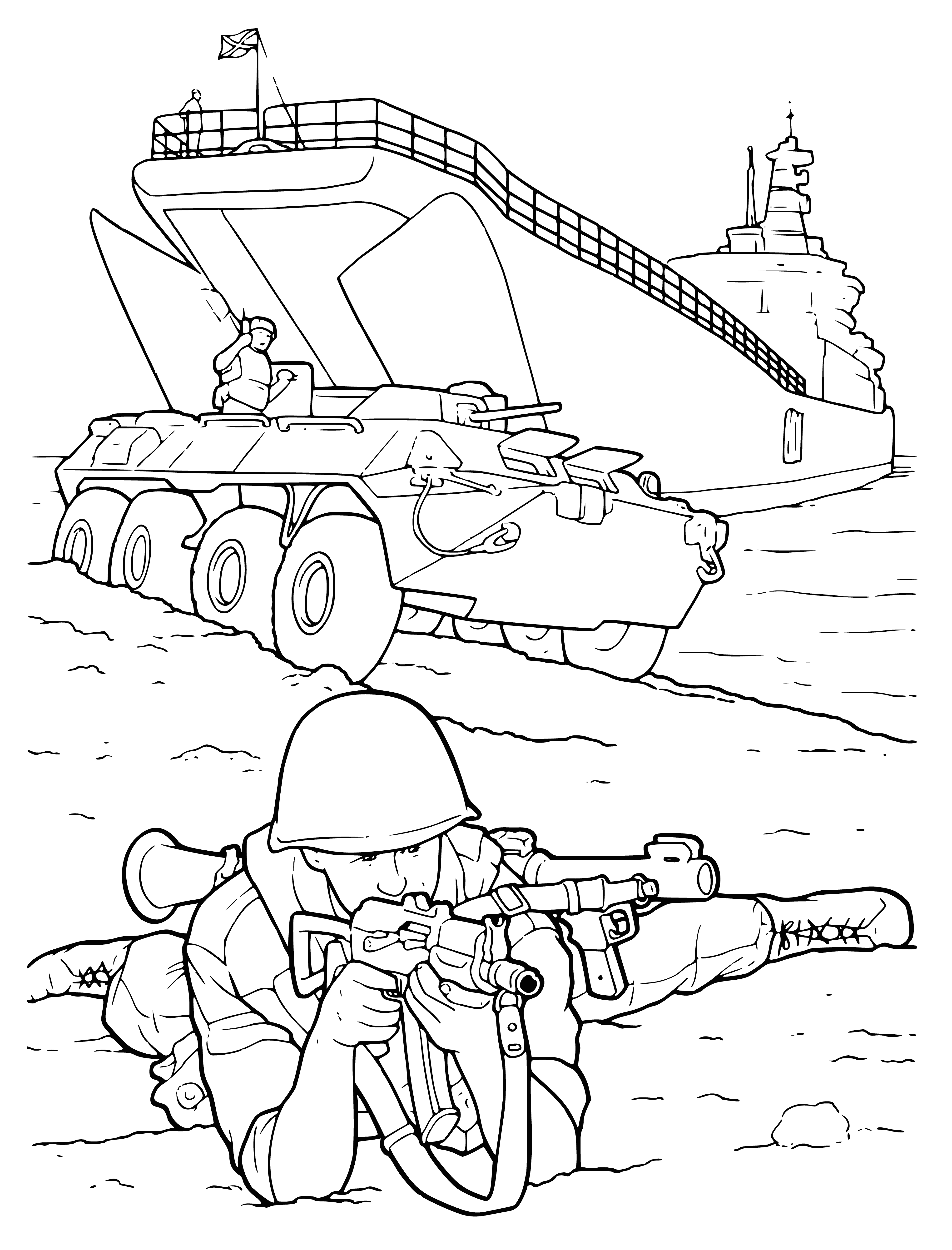 coloring page: The page includes items associated with Russian military symbolism such as a red star.

Russian Army soldier saluting in uniform, w/ items associated with military symbolism such as the red star.