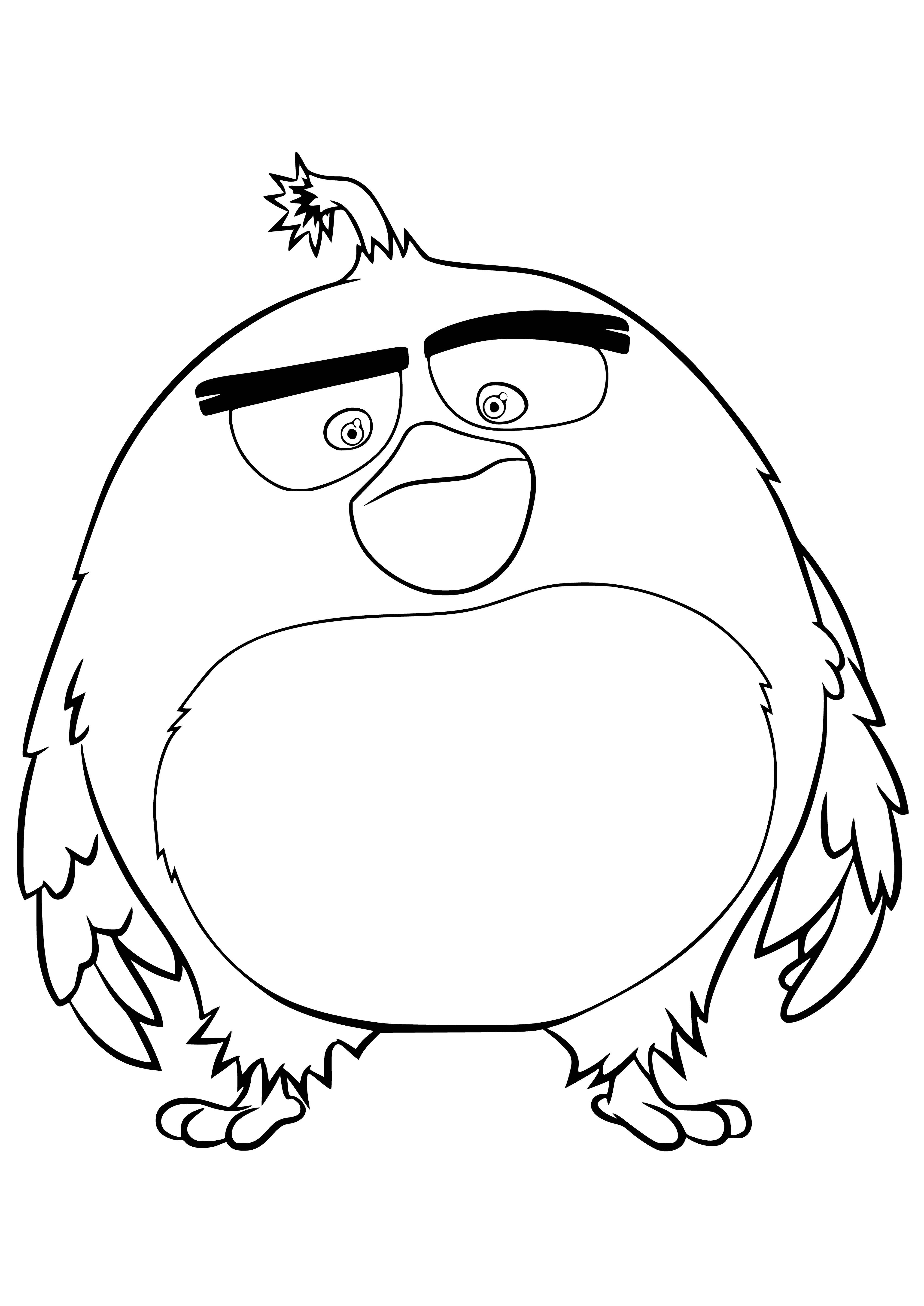 coloring page: A bird screams atop dynamite sticks, perched on a wall, as the fuse burns.