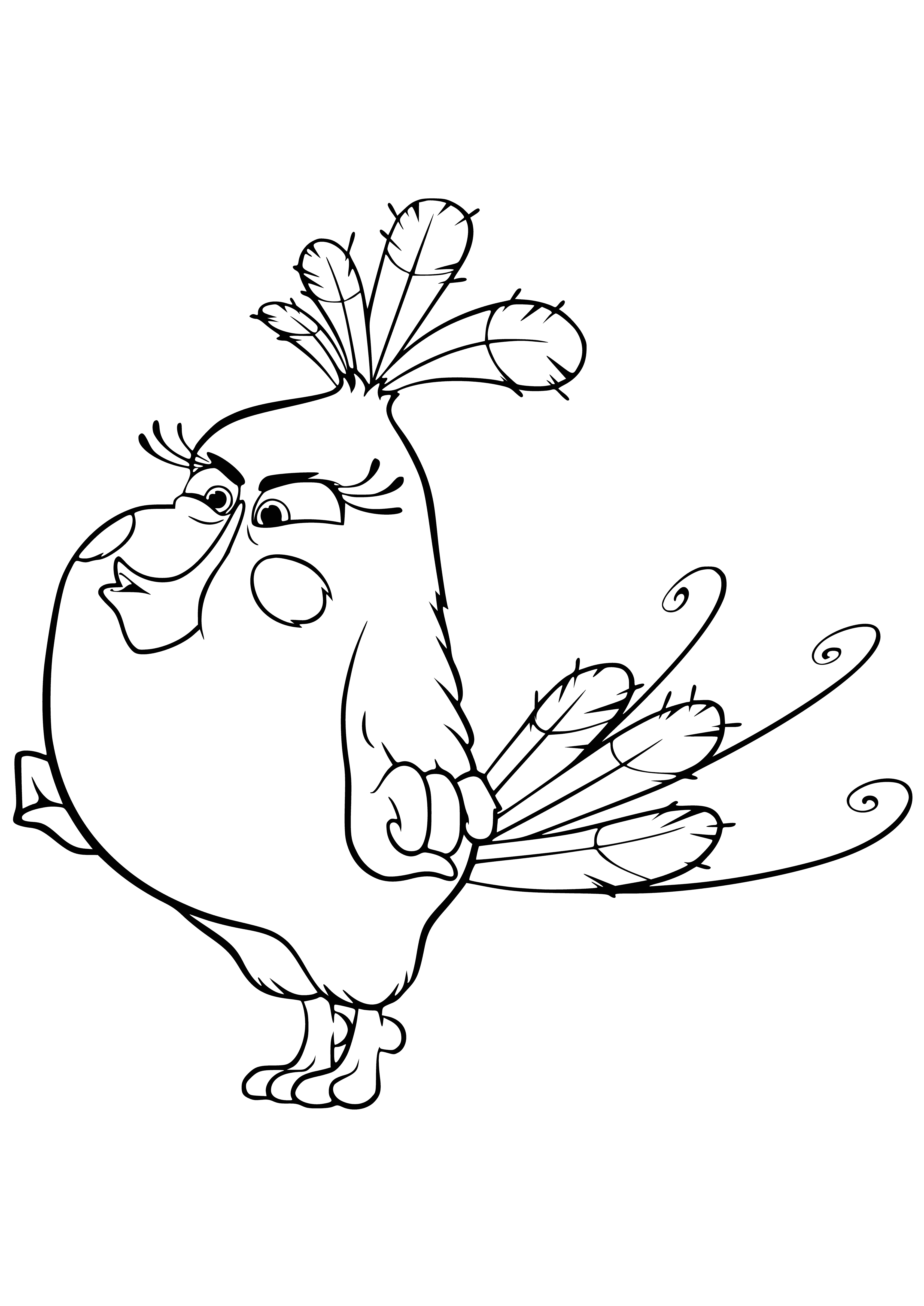 coloring page: Matilda the Angry Bird has a white body, red head, large bill, & black eyes; an angry expression & ready to take flight!