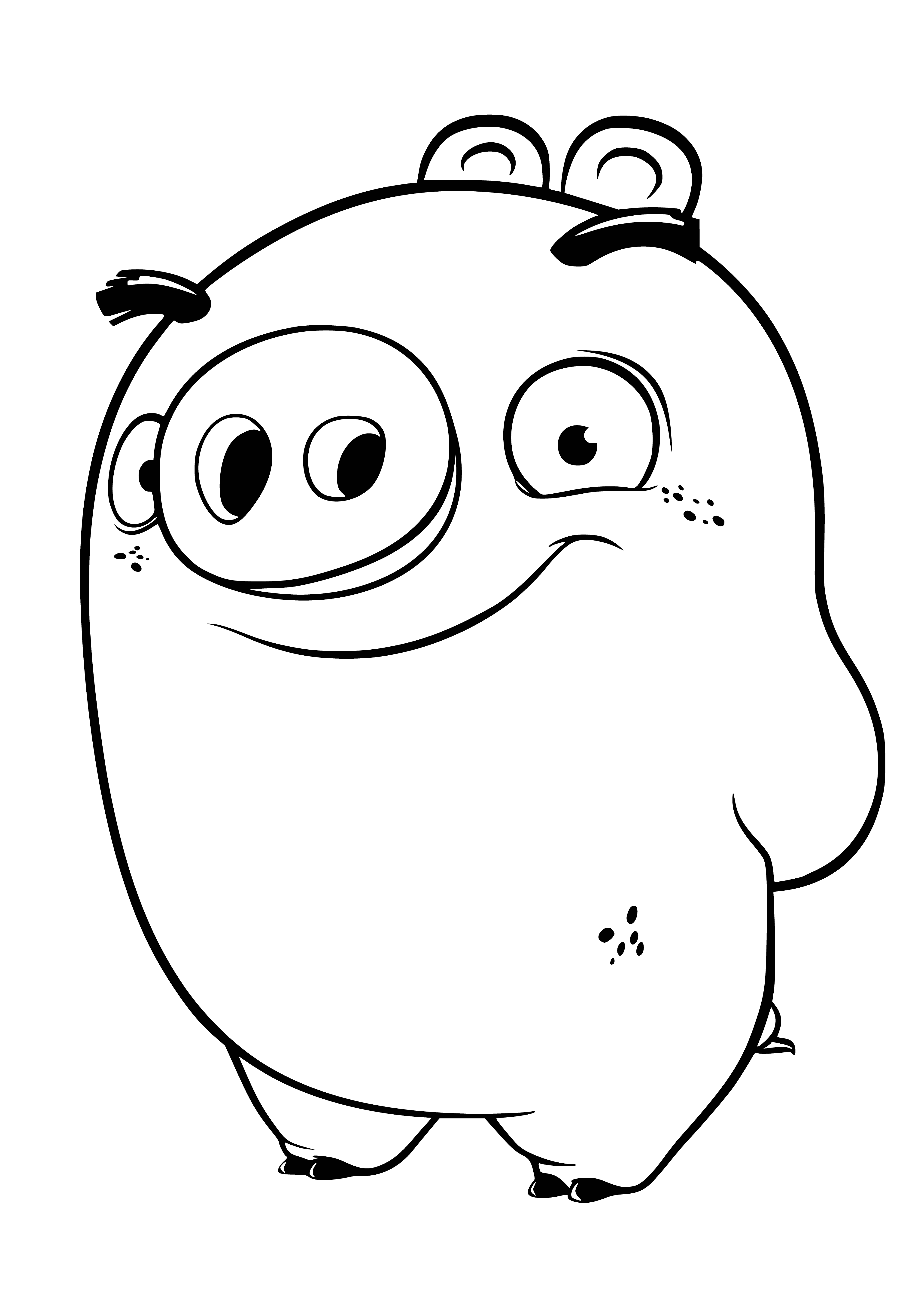 coloring page: A Minion Pig Ross is surrounded by Angry Birds, scared with arms up in the air. #MinionPigRoss #AngryBirds