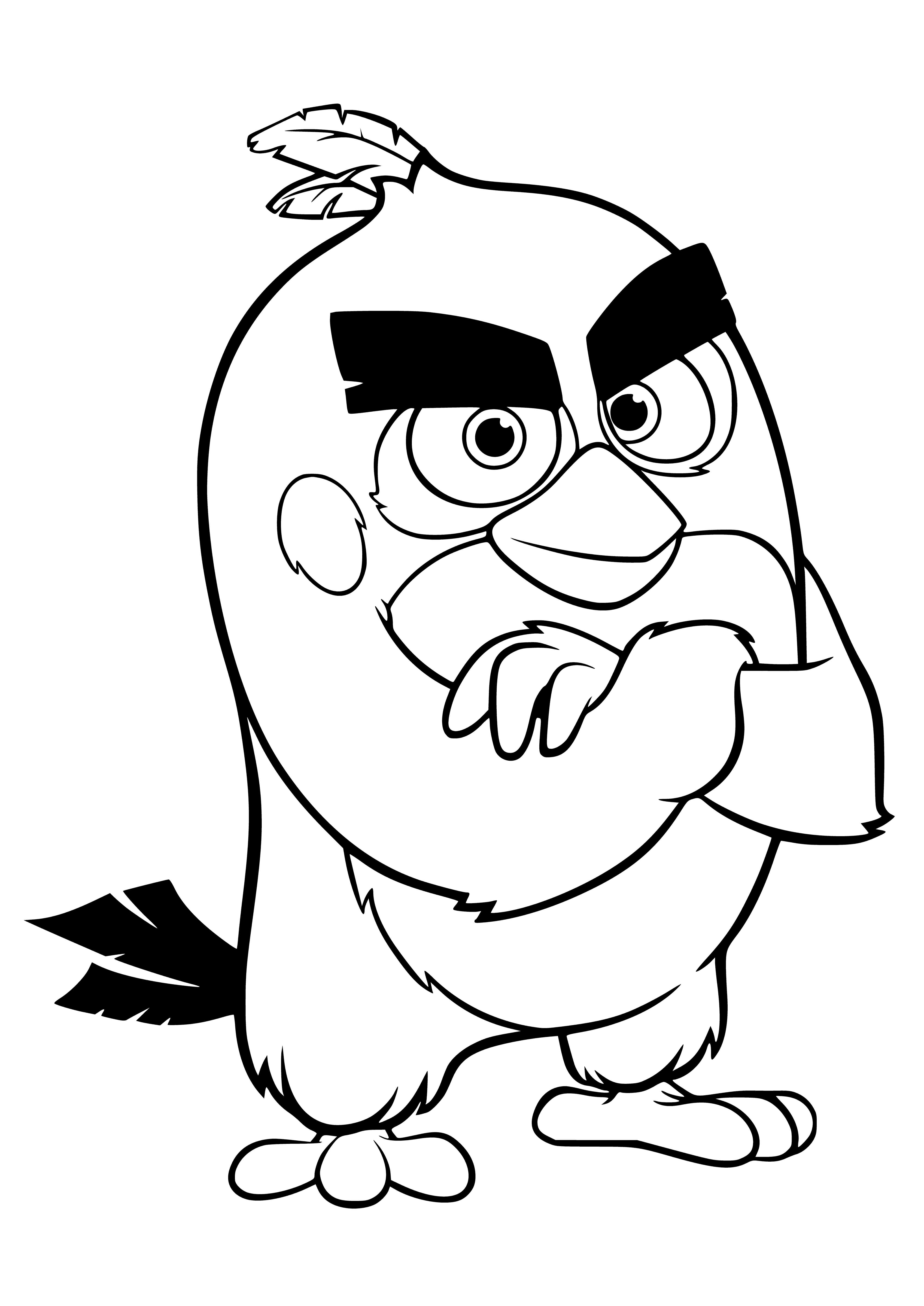 coloring page: The Angry Birds - Red Bird is a small, chubby bird with a red body, yellow beak, small black eyes and white eyebrows. Main character in the game.