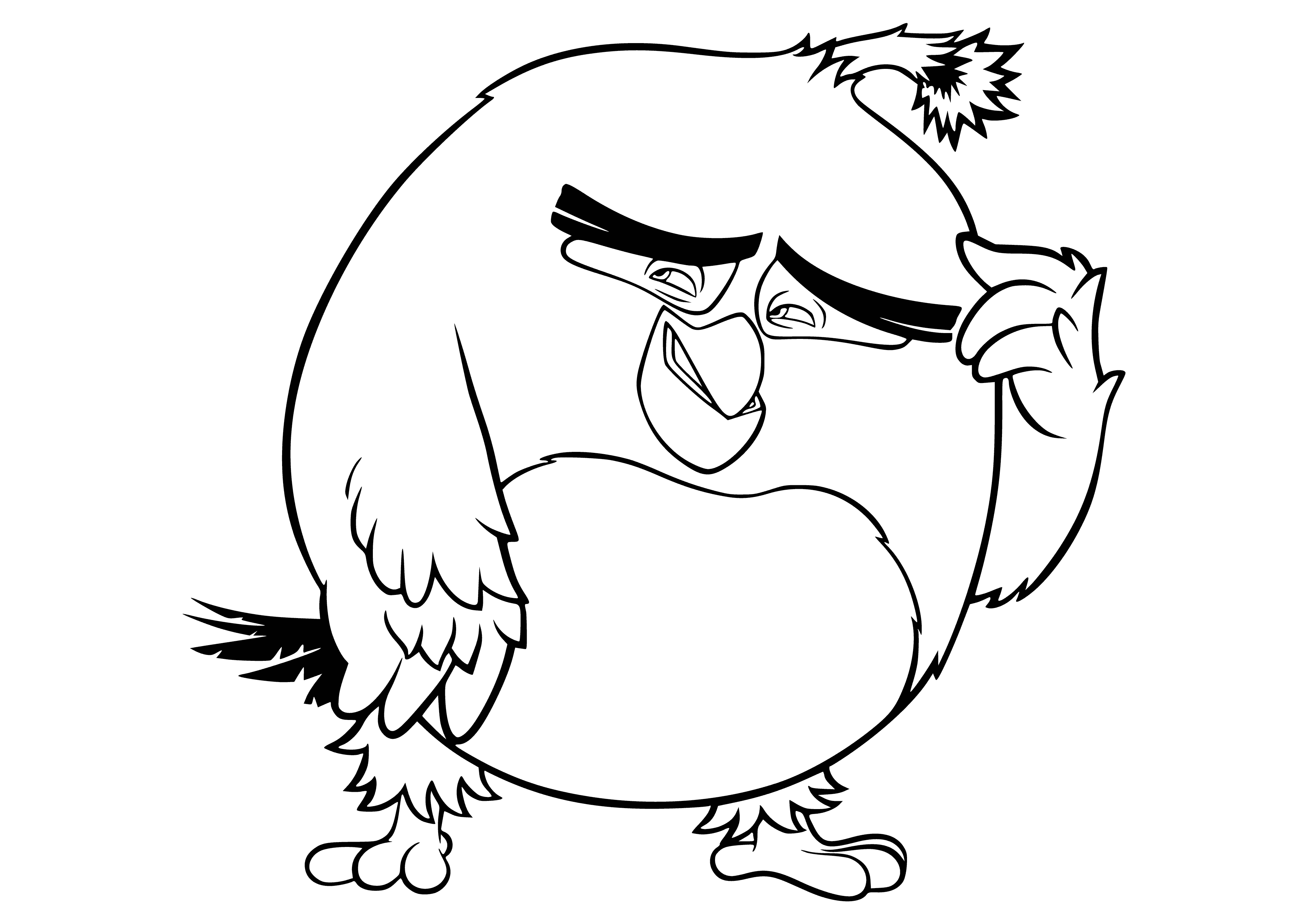 coloring page: Angry Birds - Bombs: large, round, red birds with brown bombs held in beaks, ready to drop them. Eyes alight with anger.