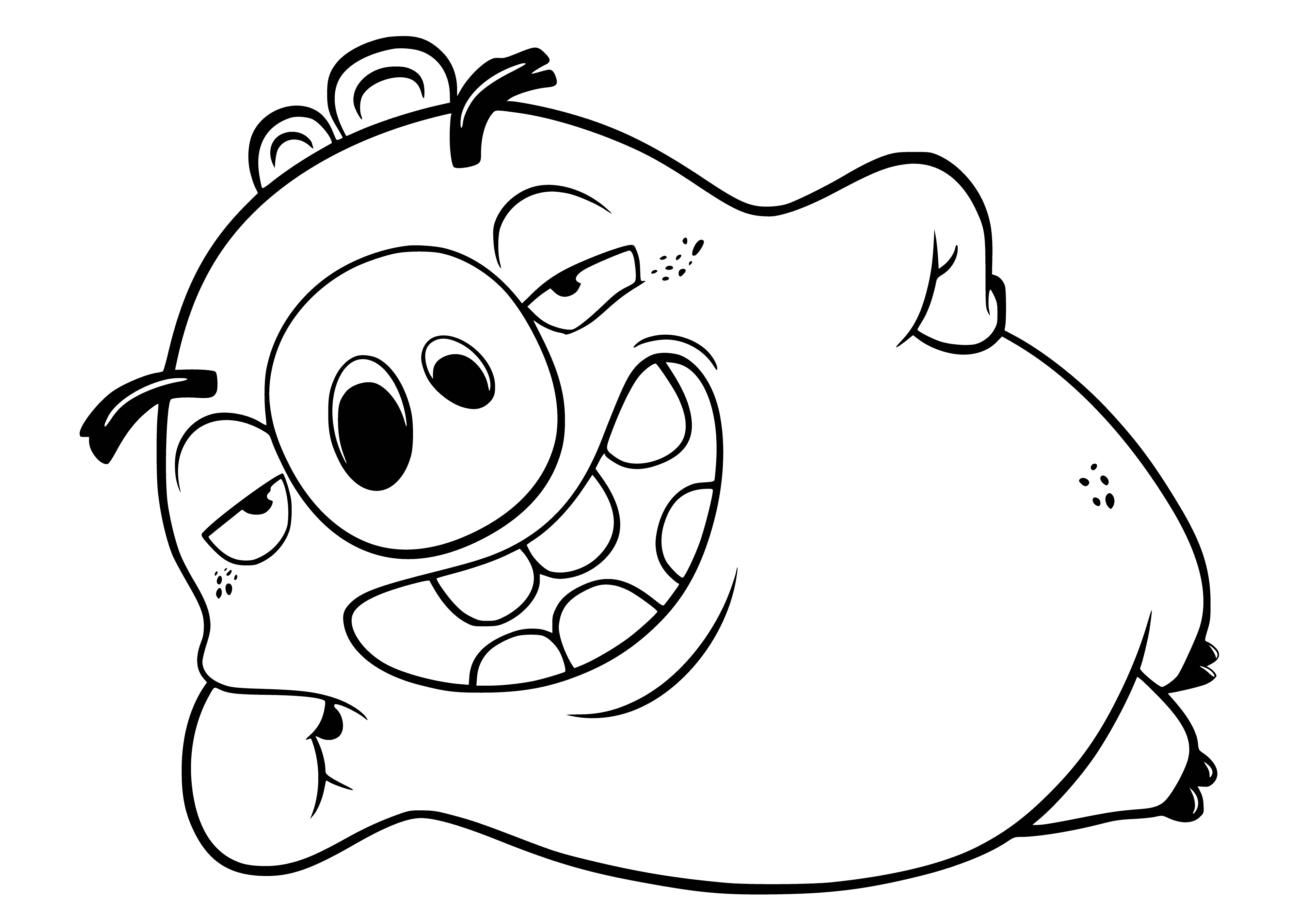 coloring page: Ross is a large, happy bird with red and yellow body, yellow beak, small black eyes and outstretched wings.