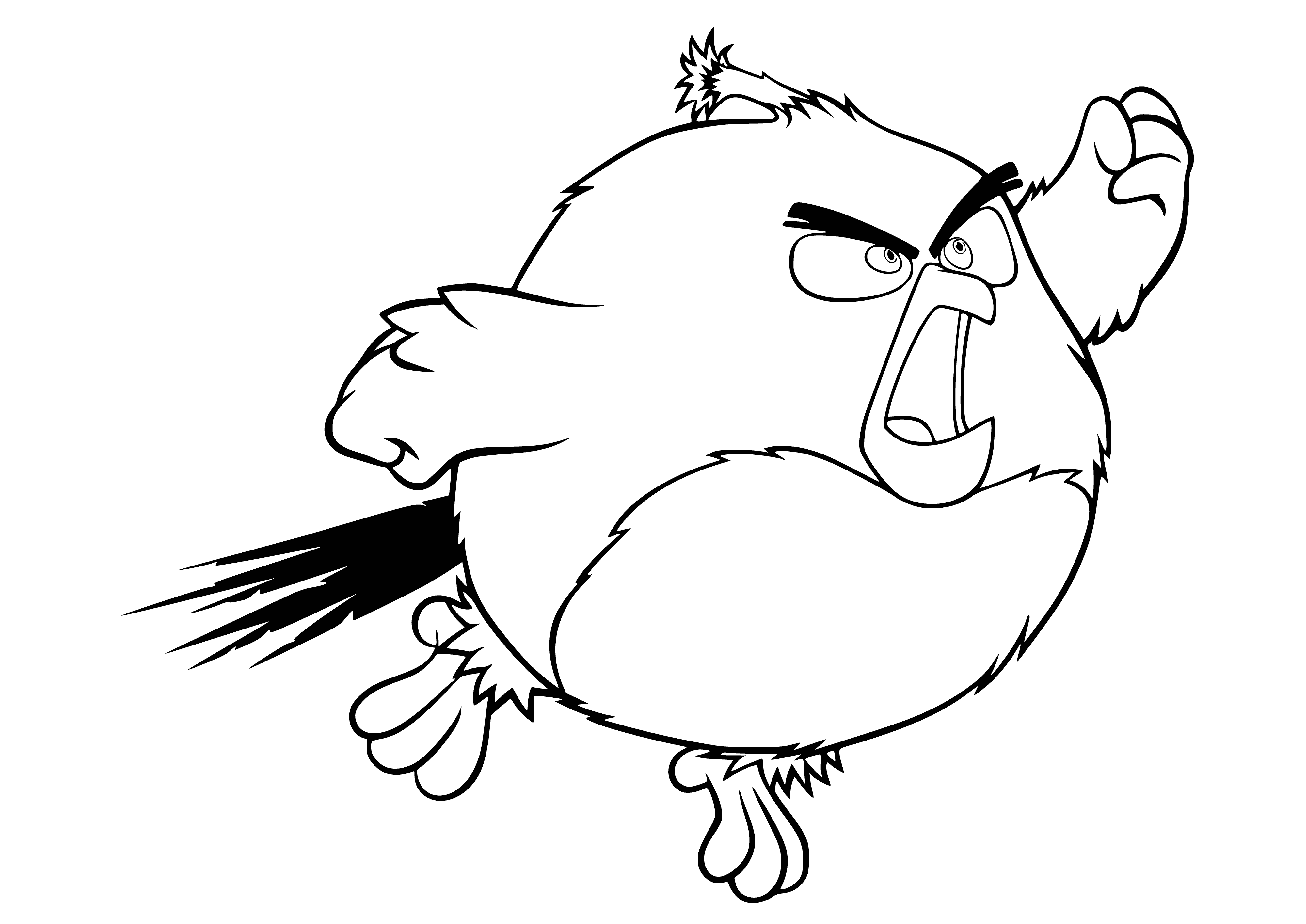 coloring page: Pigs are trying to hide but the birds are too determined to give up.

Angry birds are attacking pigs in the sky; pigs are desperately searching for a hideout.