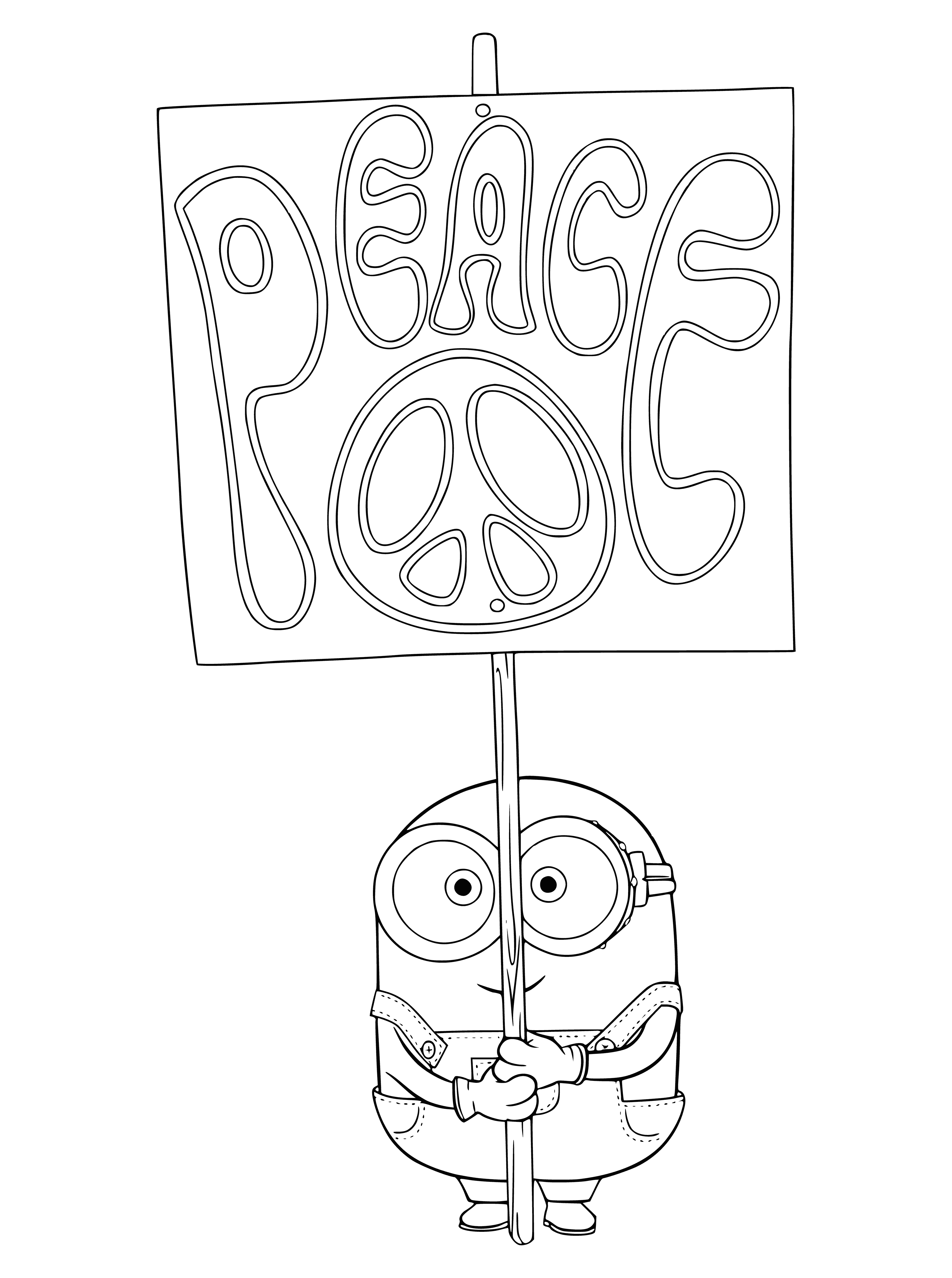 coloring page: Cute, yellow Minions from Despicable Me—holding a sign that reads “Mignon”—are sure to bring a smile to your face!