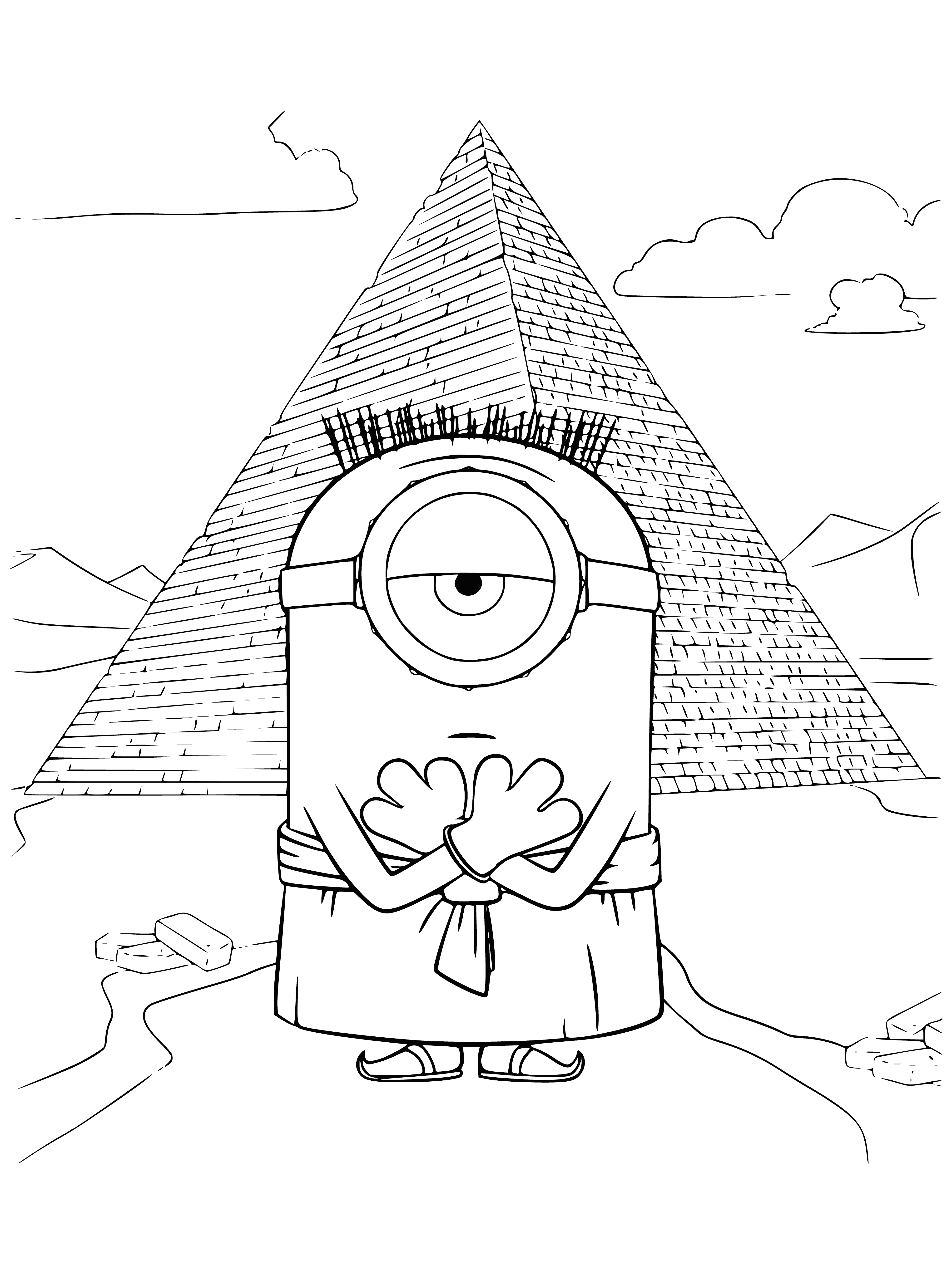 coloring page: The Minions are loyal, yellow cylindrical creatures from the Despicable Me films, always helping Gru!