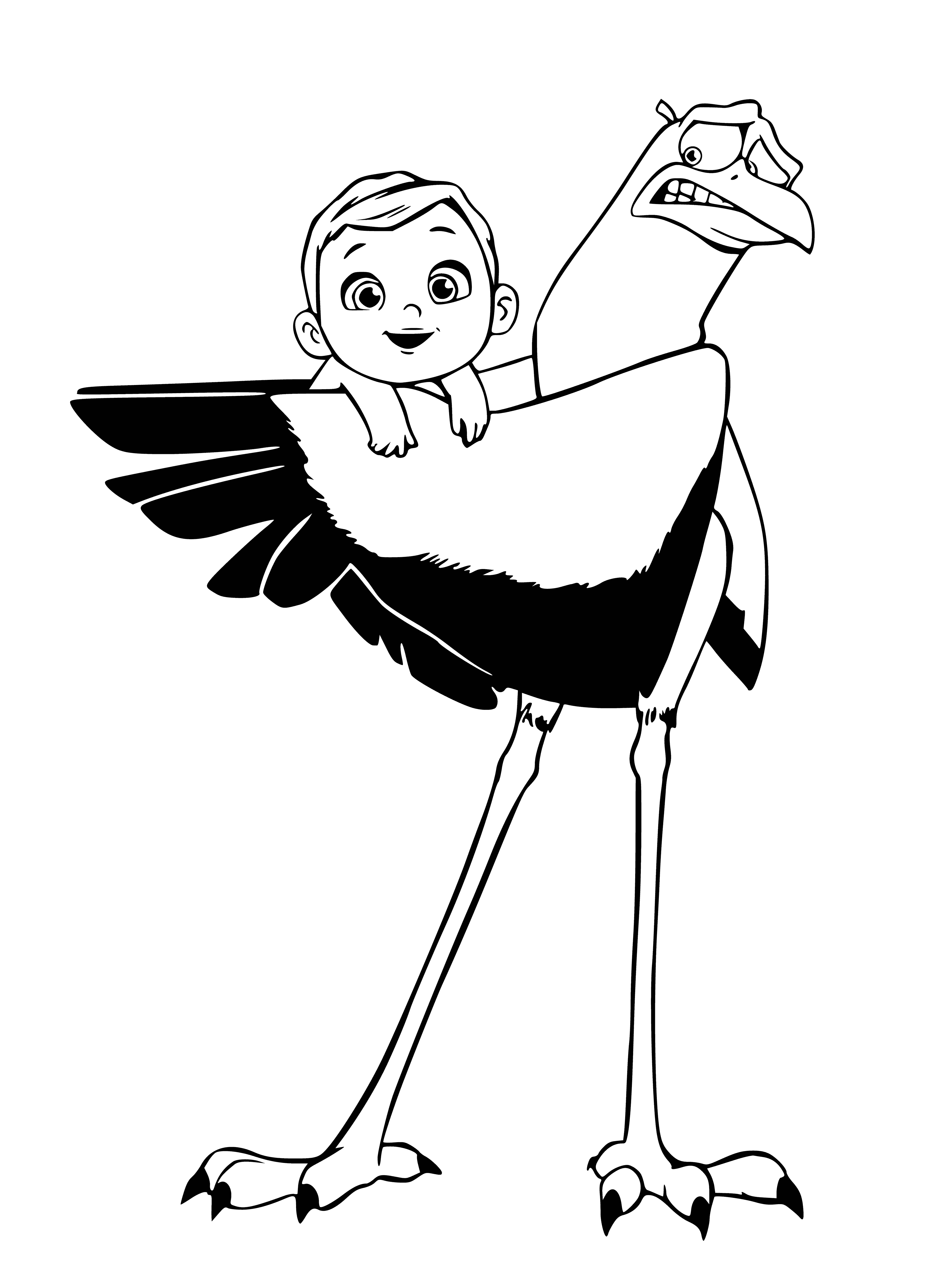 Stork holding a baby coloring page
