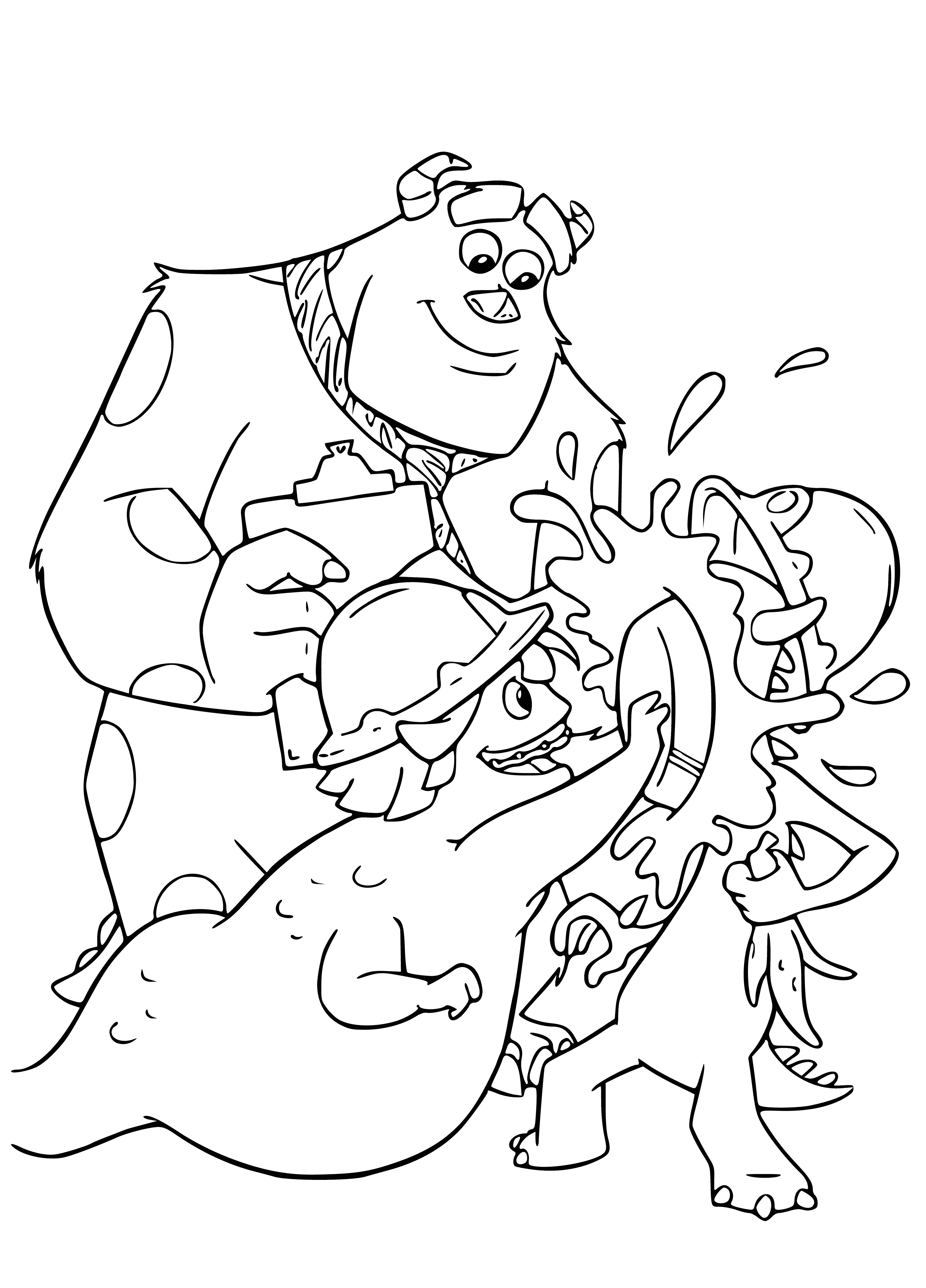 coloring page: Monsters Sulley & Mike help power factory by collecting screams of sleeping human children at night by entering their bedrooms.