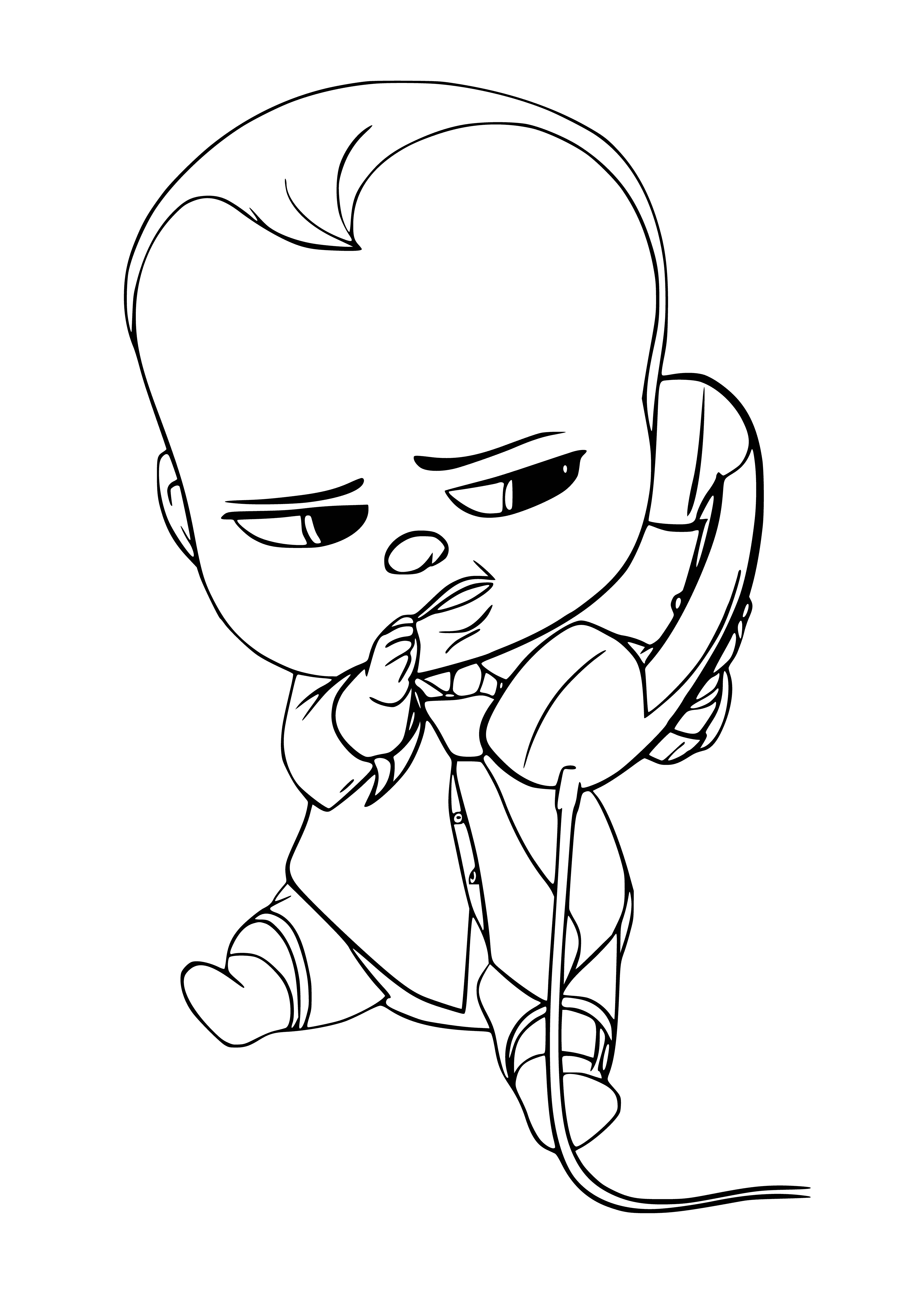 Boss baby boy with telephone receiver coloring page