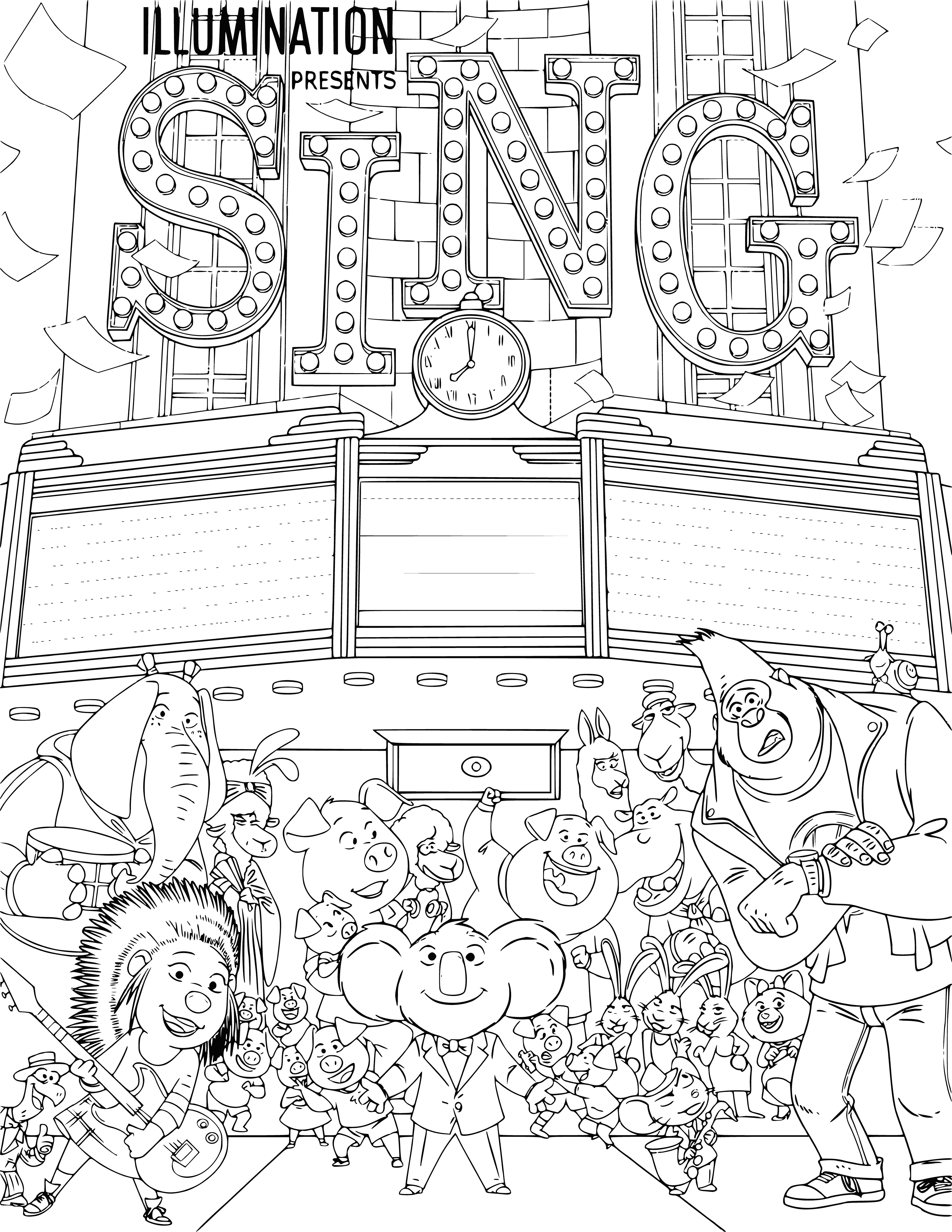 Cartoon characters coloring page