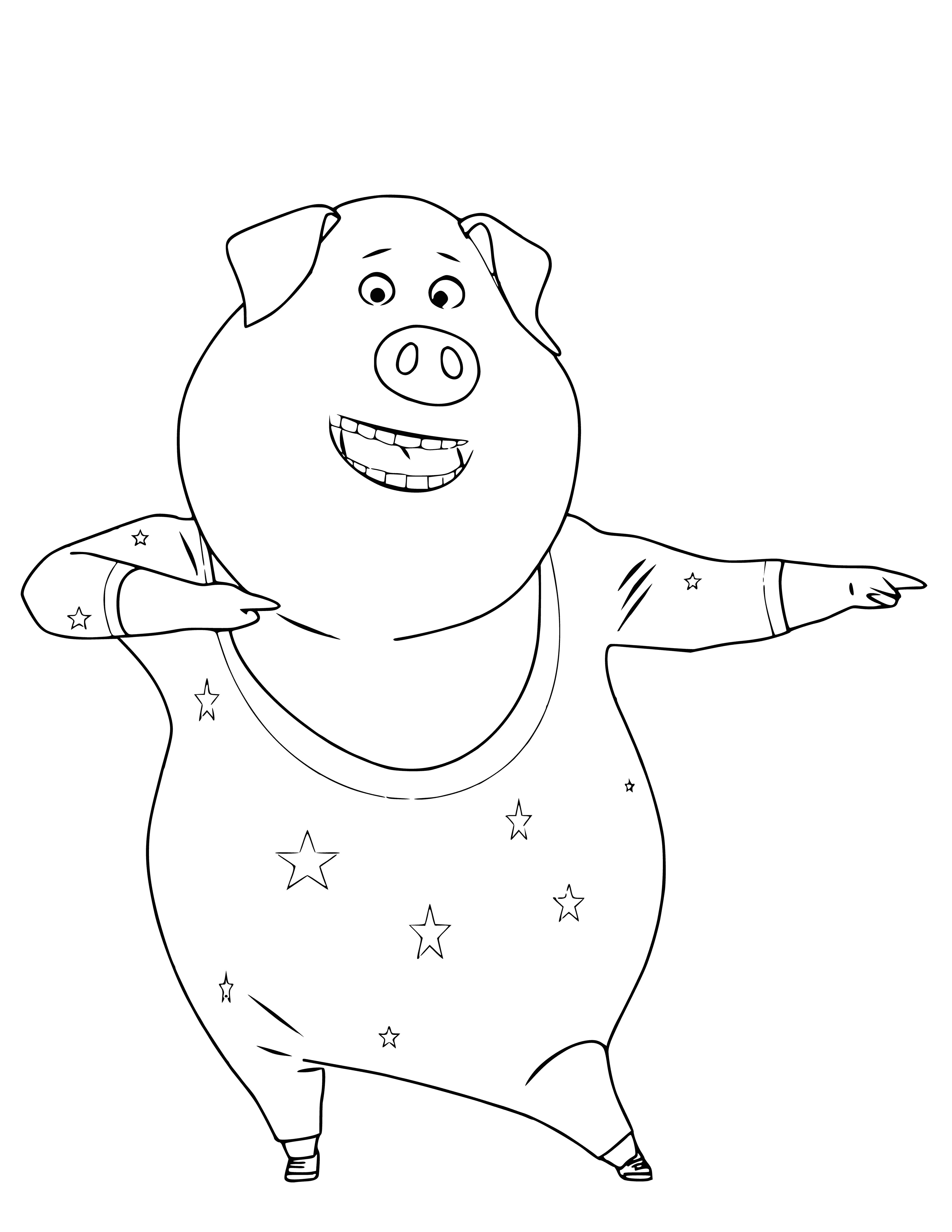 coloring page: Gunther is dancing in blue, black & brown wearing an orange-haired smile with a black & white scarf around his neck. #dancing #happy
