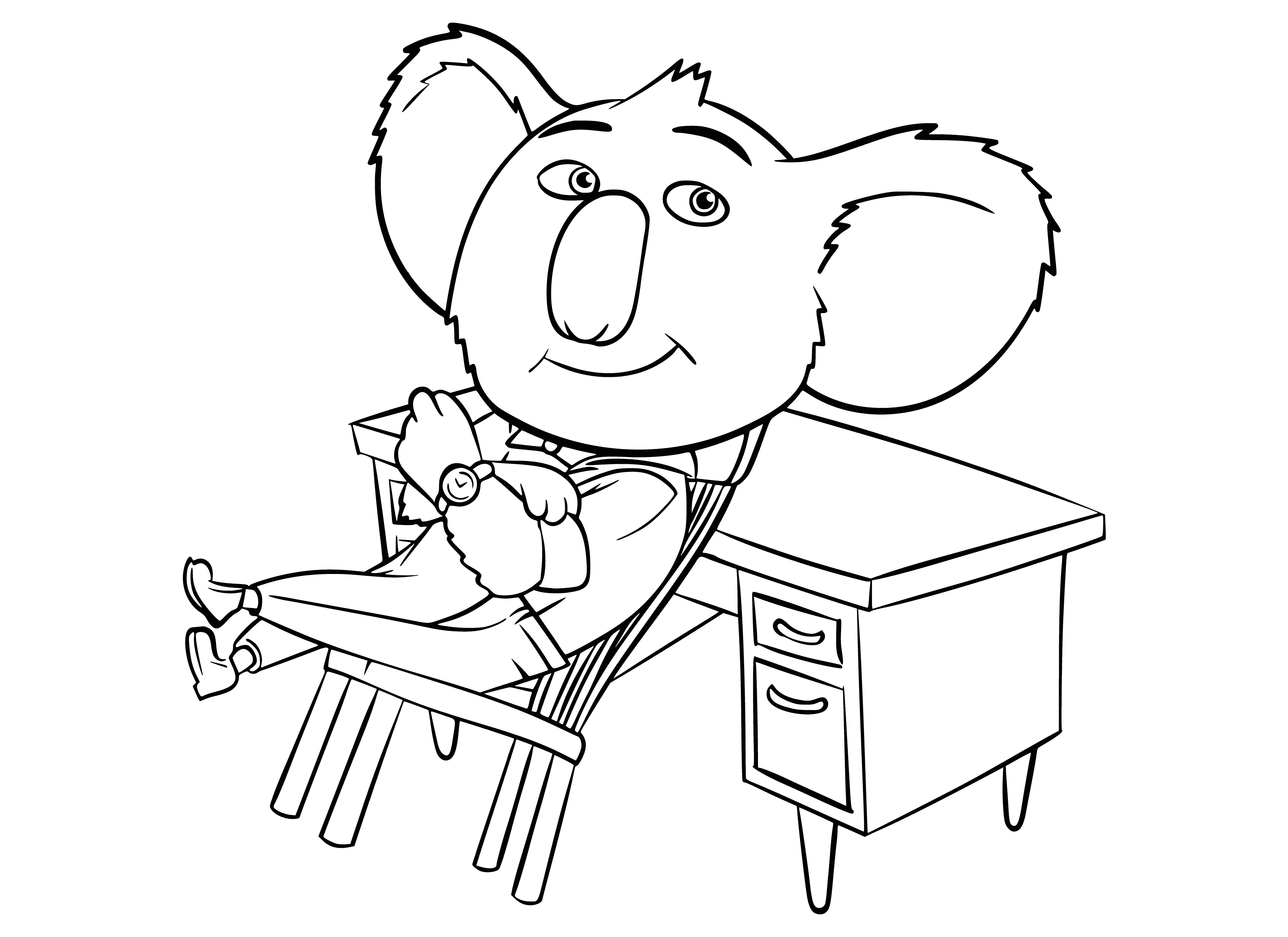 coloring page: Koala bear sits on branch, eating leaves with its paws. #Koala #Animals #Leaves