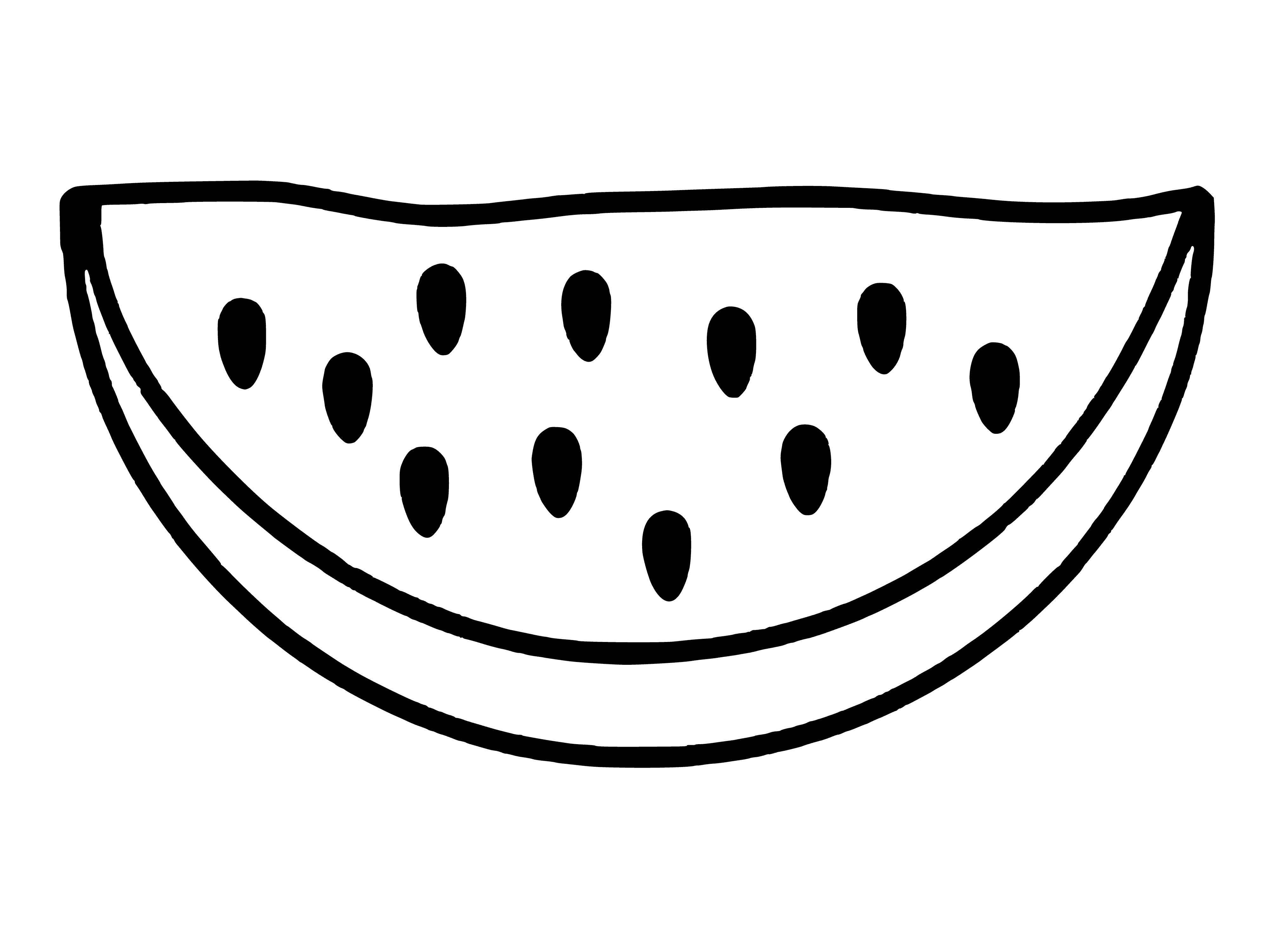 coloring page: Giant slice of red watermelon on white plate, full of seeds & juice. #summerfruit
