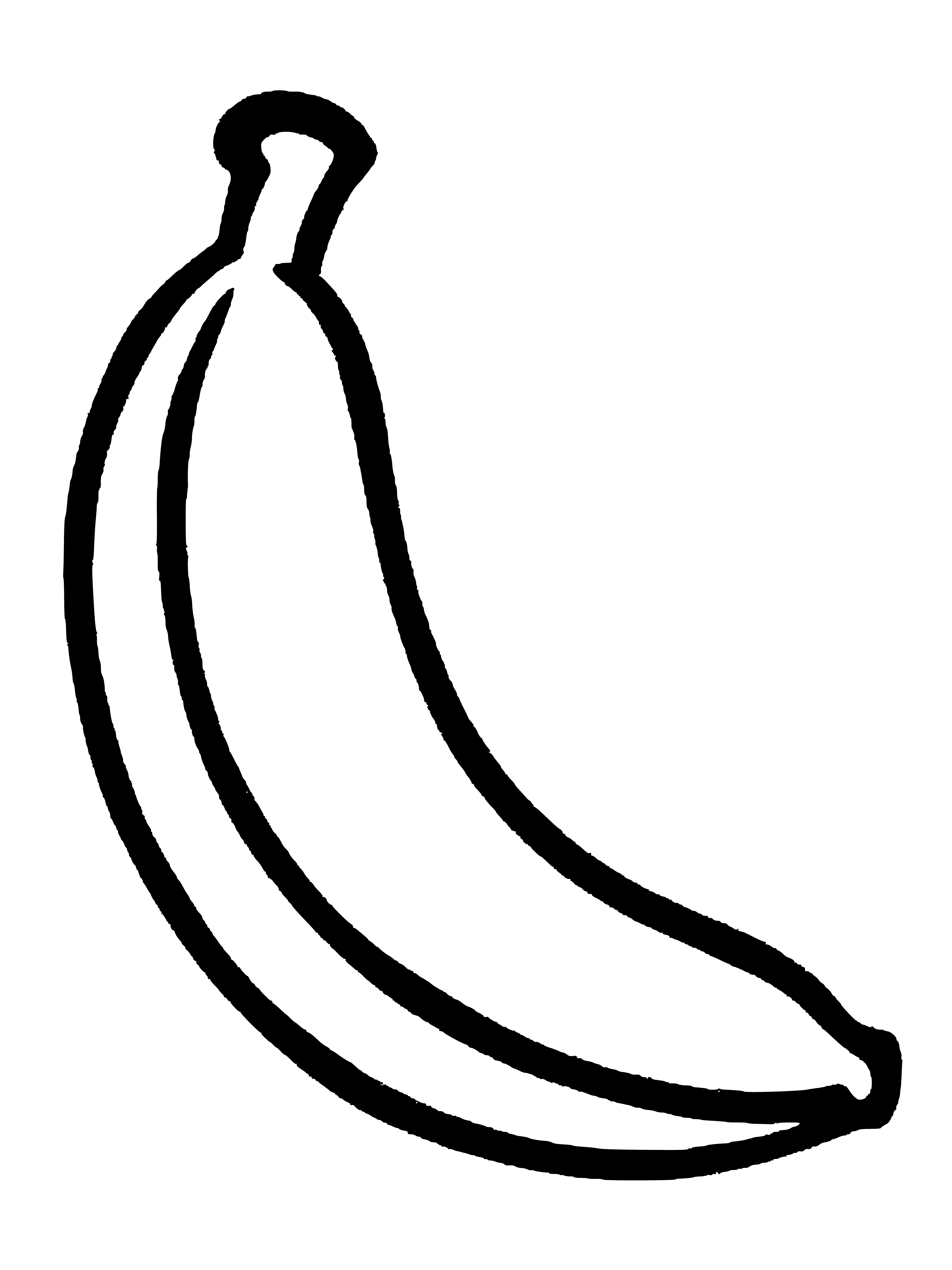 coloring page: Bite taken out of yellow banana with brown spots; end is cut off. #bananas #snacking