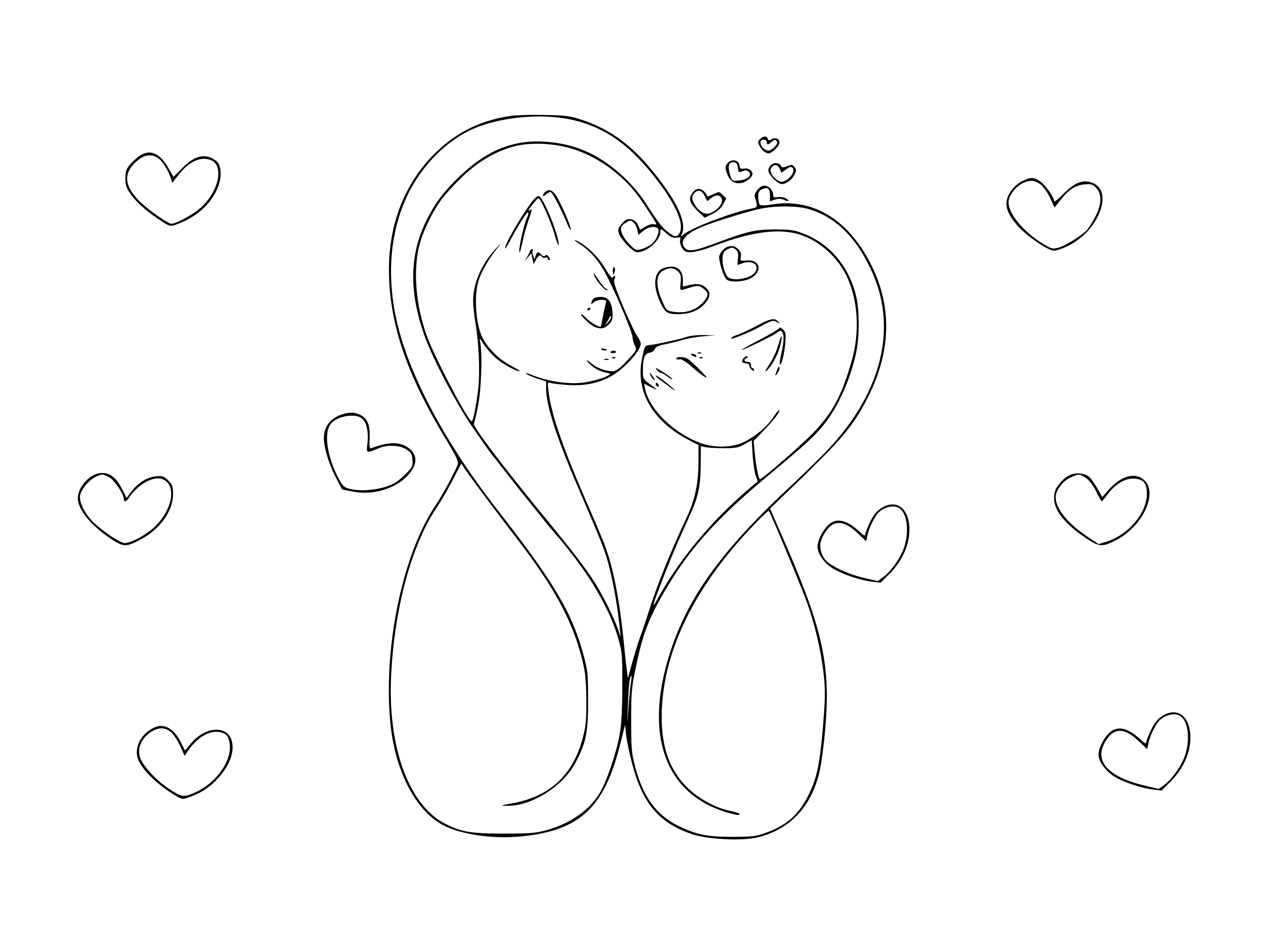 Cats in love coloring page