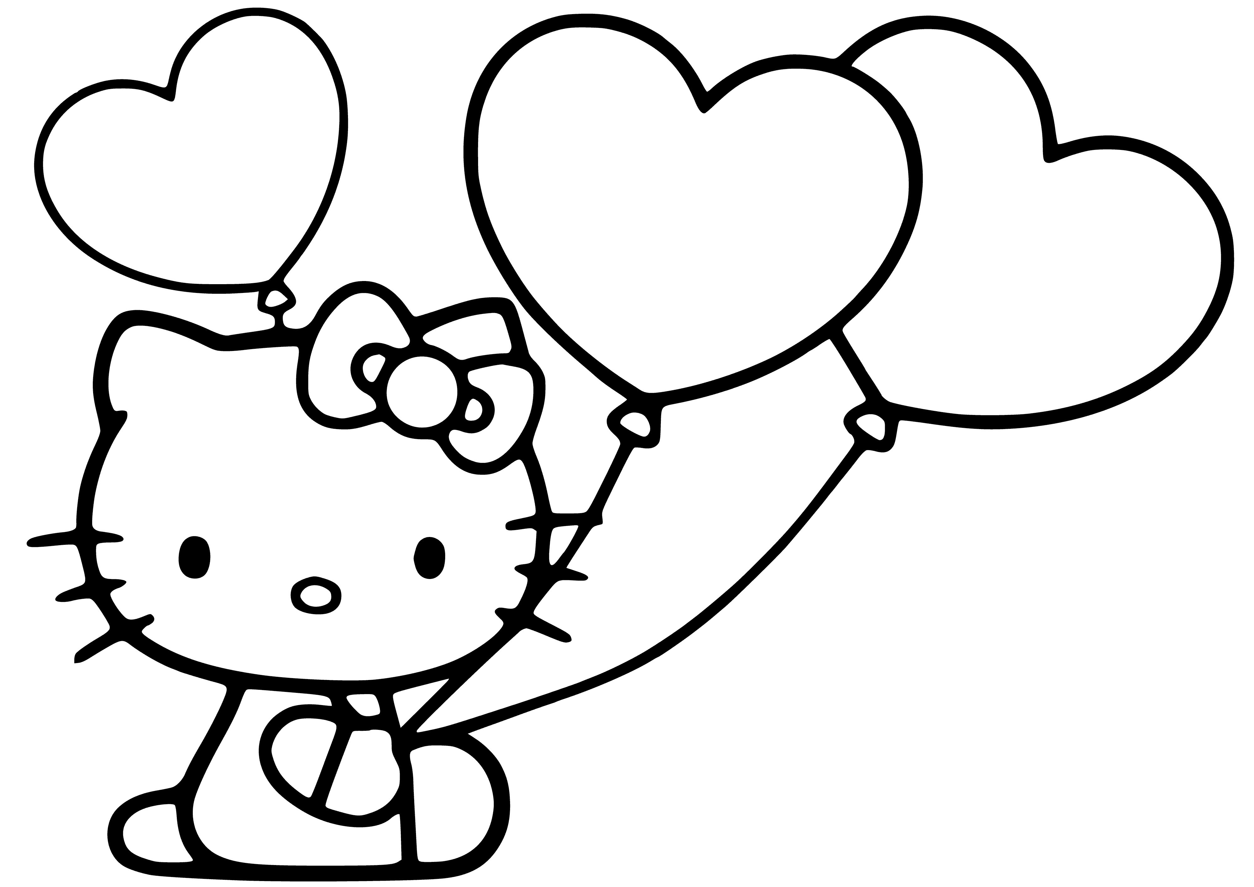 coloring page: Hello Kitty is holding a heart in a pink background. #HelloKitty #ColoringPages